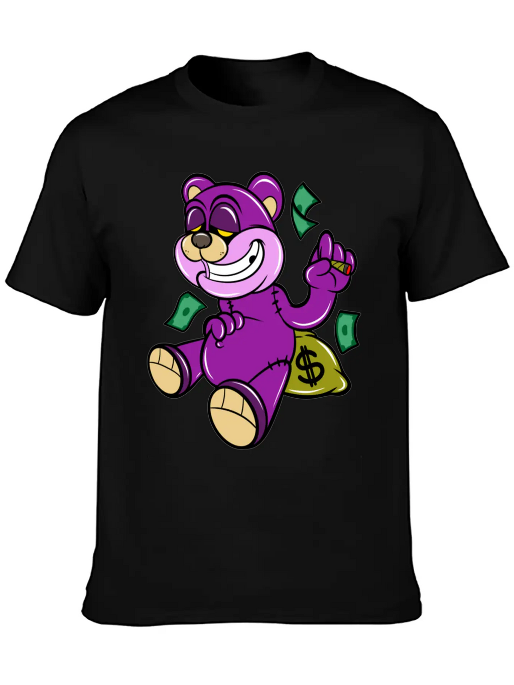 Bear And Money Bag Cartoon Casual Graphic T-Shirt – Simple And Comfortable Daily Wear
