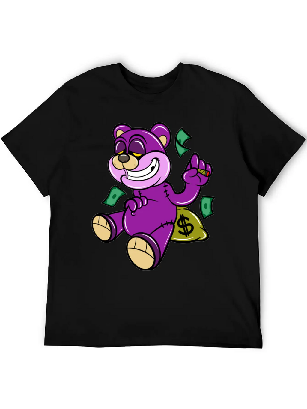 Bear And Money Bag Cartoon Casual Graphic T-Shirt – Simple And Comfortable Daily Wear