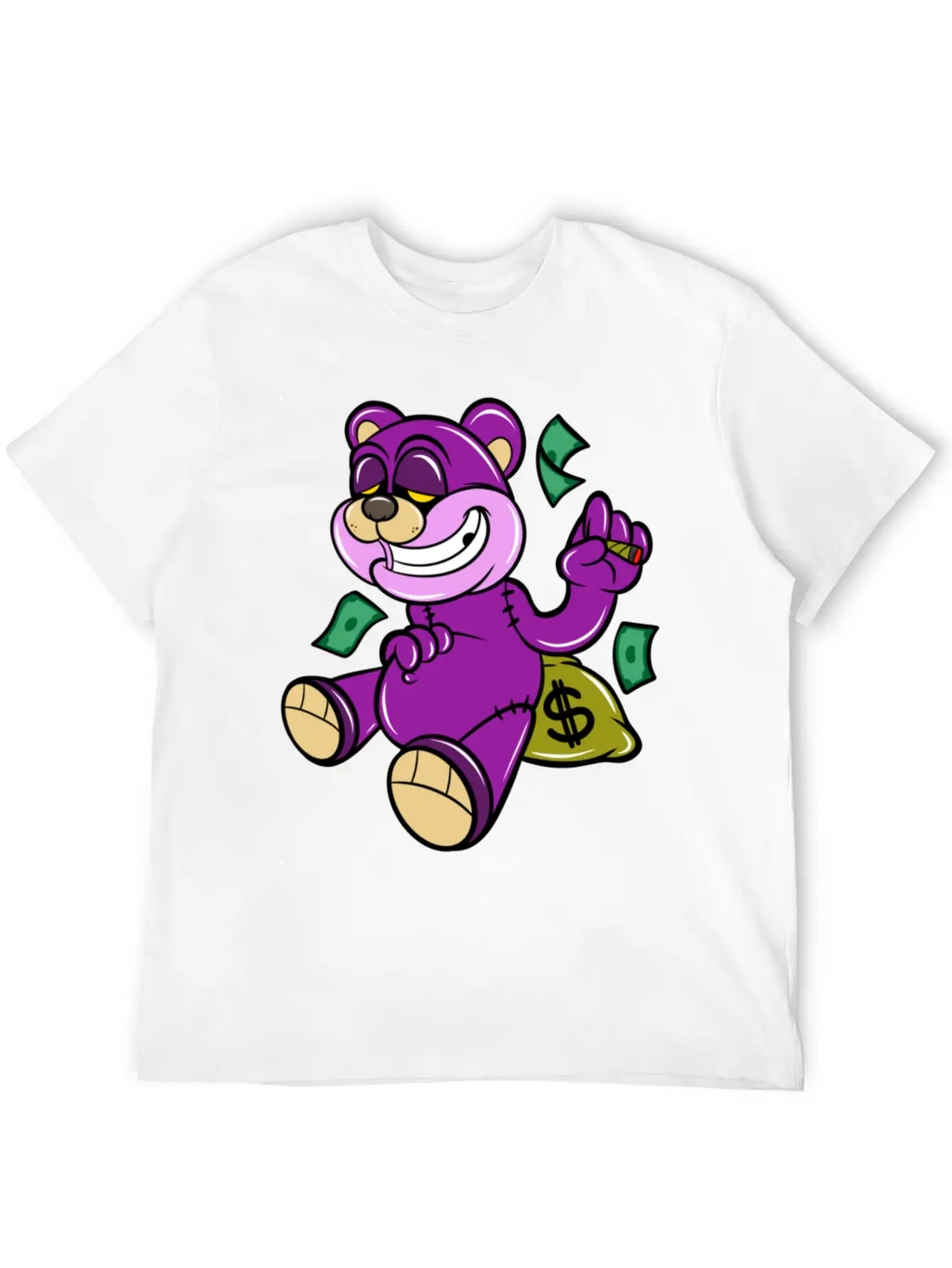 Bear And Money Bag Cartoon Casual Graphic T-Shirt – Simple And Comfortable Daily Wear