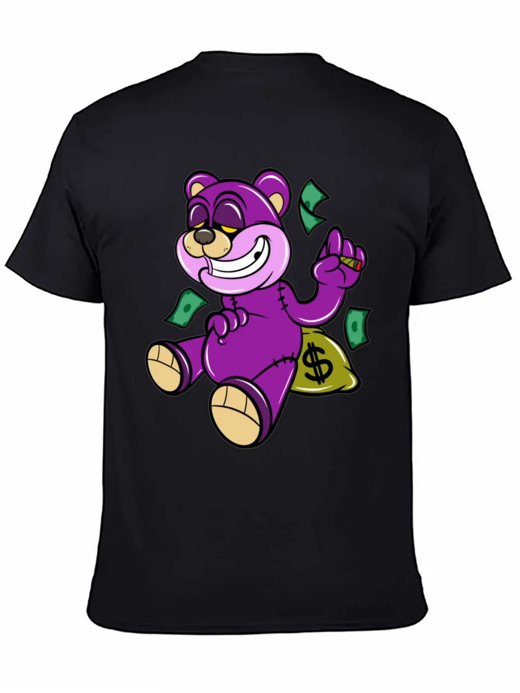 Bear And Money Bag Cartoon Casual Graphic T-Shirt – Simple And Comfortable Daily Wear