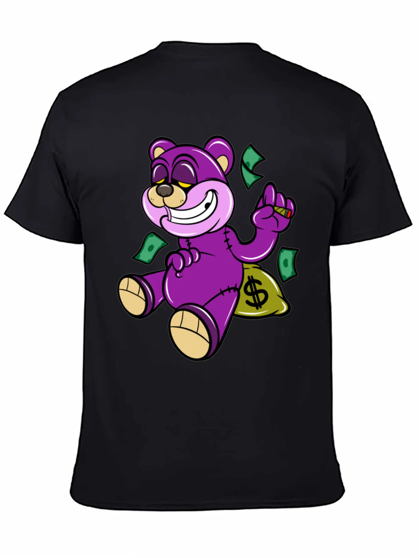 Bear And Money Bag Cartoon Casual Graphic T-Shirt – Simple And Comfortable Daily Wear