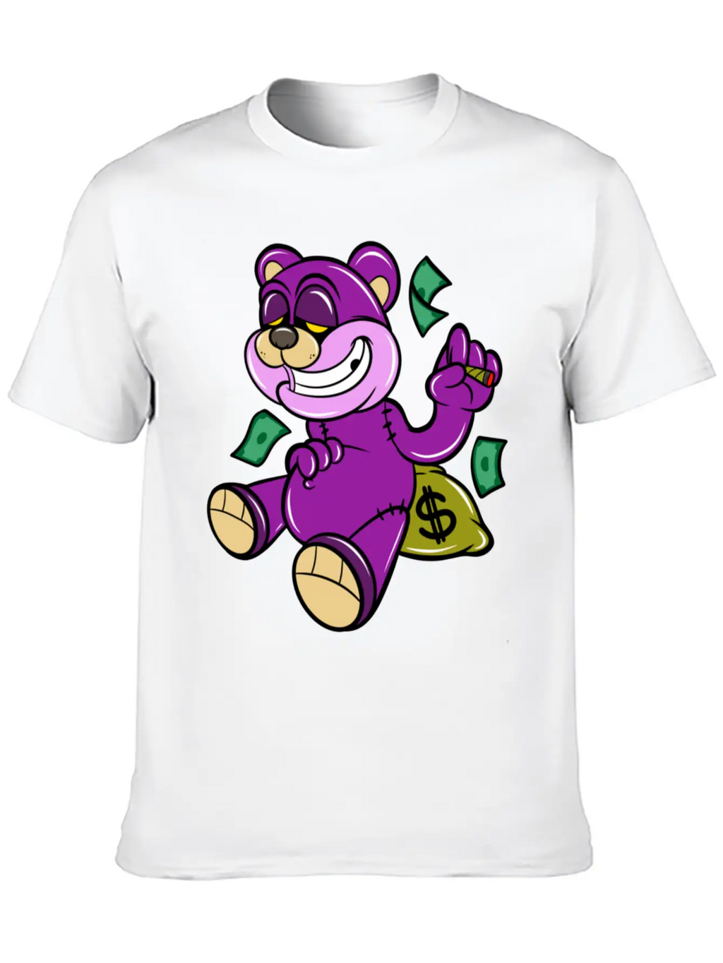 Bear And Money Bag Cartoon Casual Graphic T-Shirt – Simple And Comfortable Daily Wear