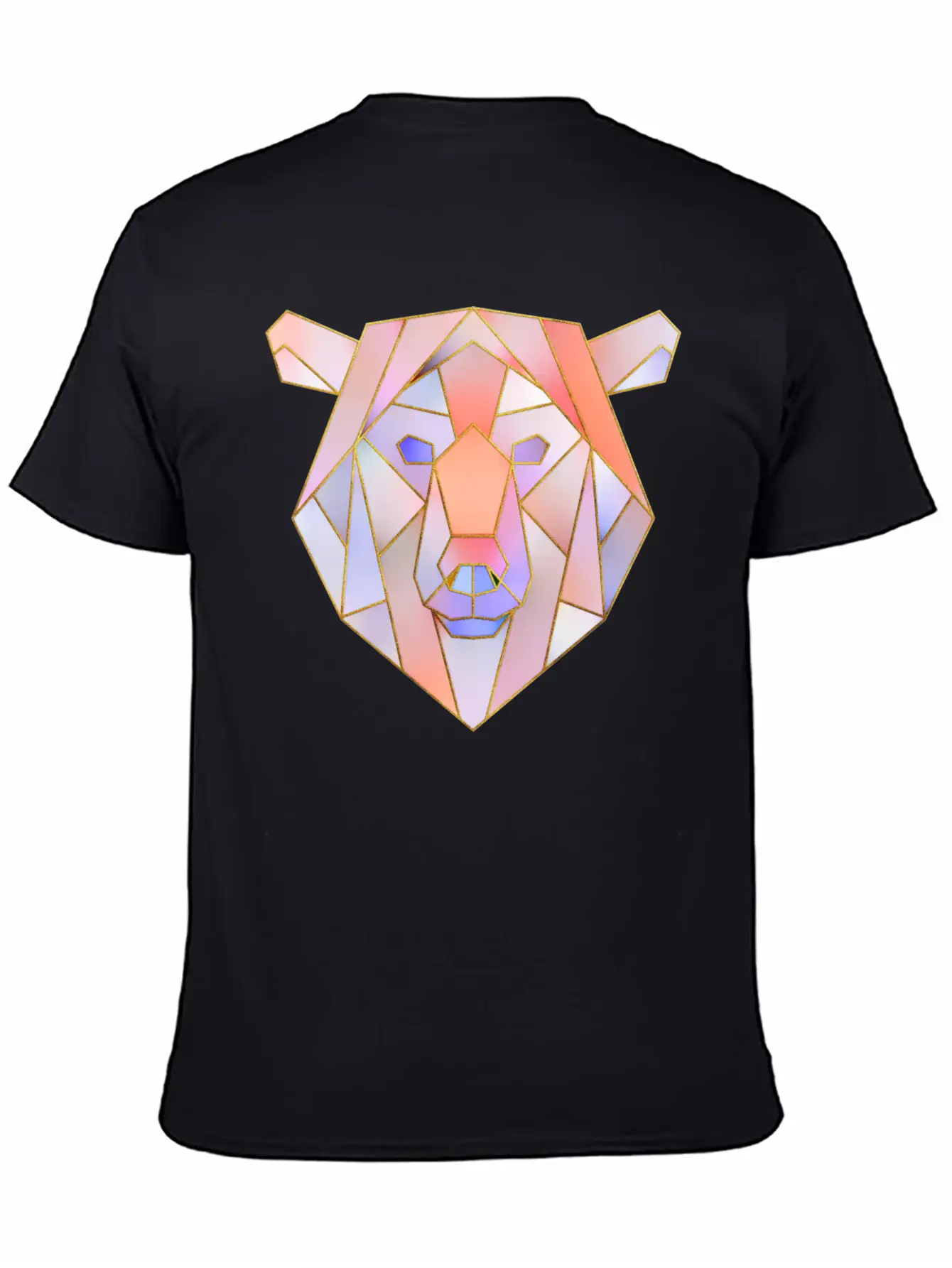 Bear Head Geometric Gold Lines Unisex Casual T-Shirt – Clean Design For Daily Comfort
