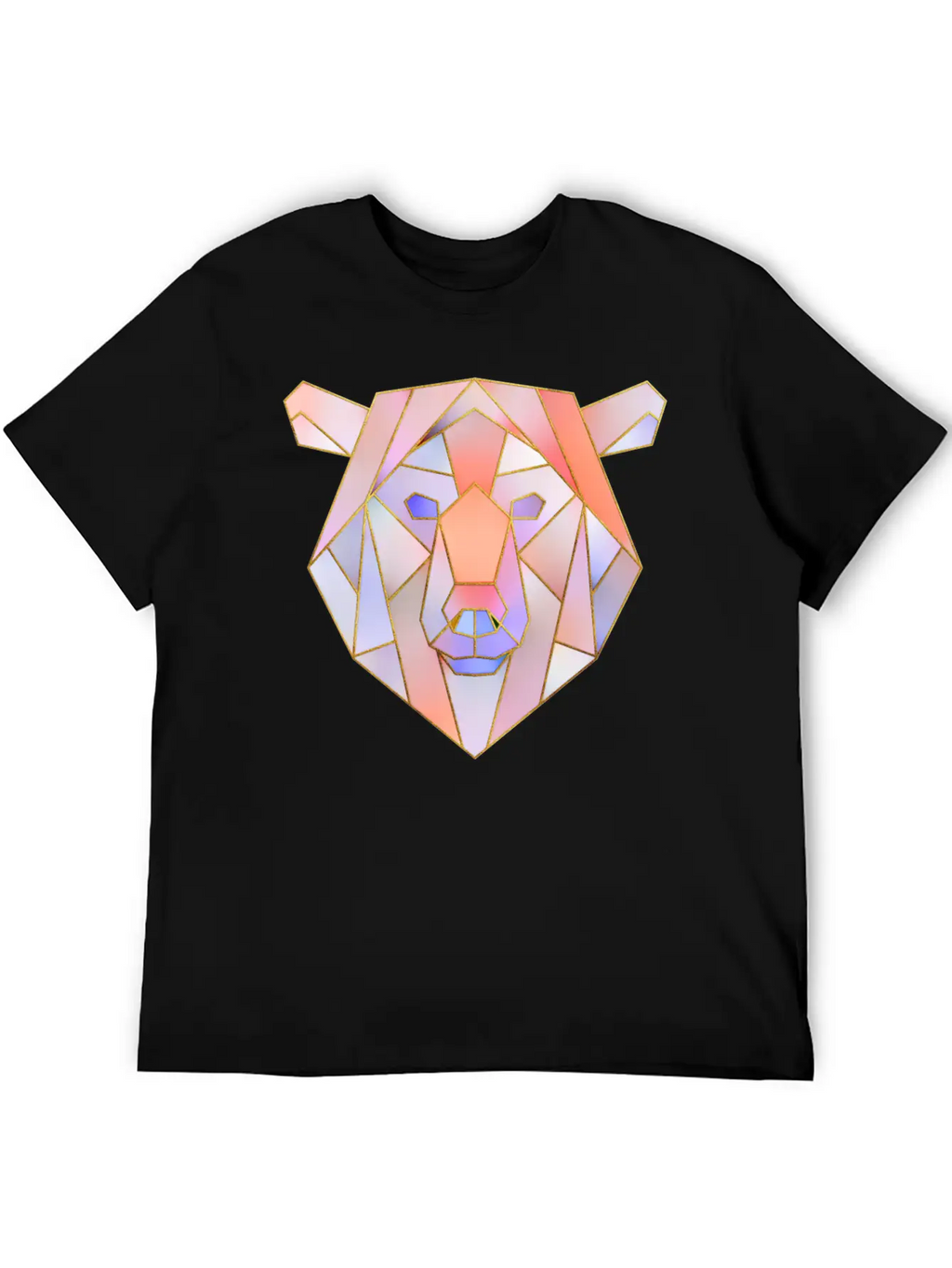 Bear Head Geometric Gold Lines Unisex Casual T-Shirt – Clean Design For Daily Comfort