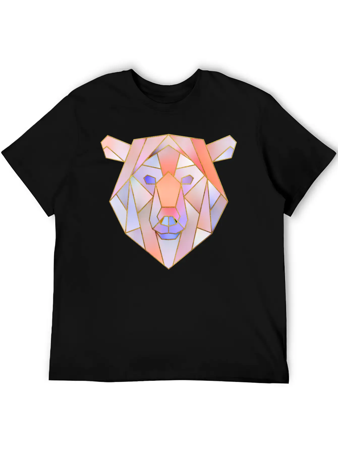 Bear Head Geometric Gold Lines Unisex Casual T-Shirt – Clean Design For Daily Comfort