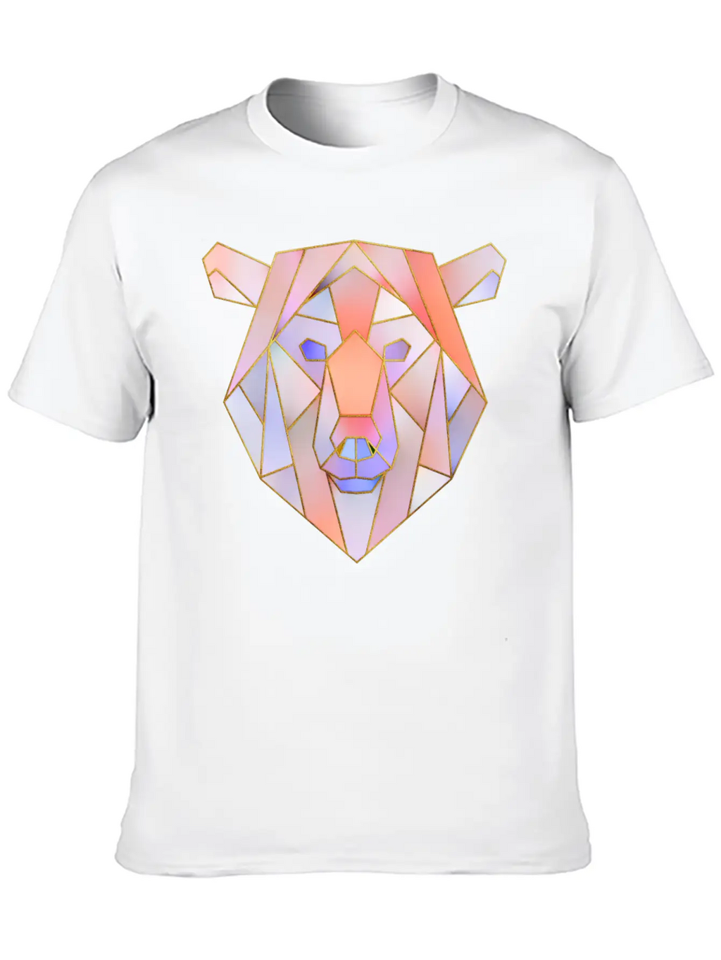 Bear Head Geometric Gold Lines Unisex Casual T-Shirt – Clean Design For Daily Comfort