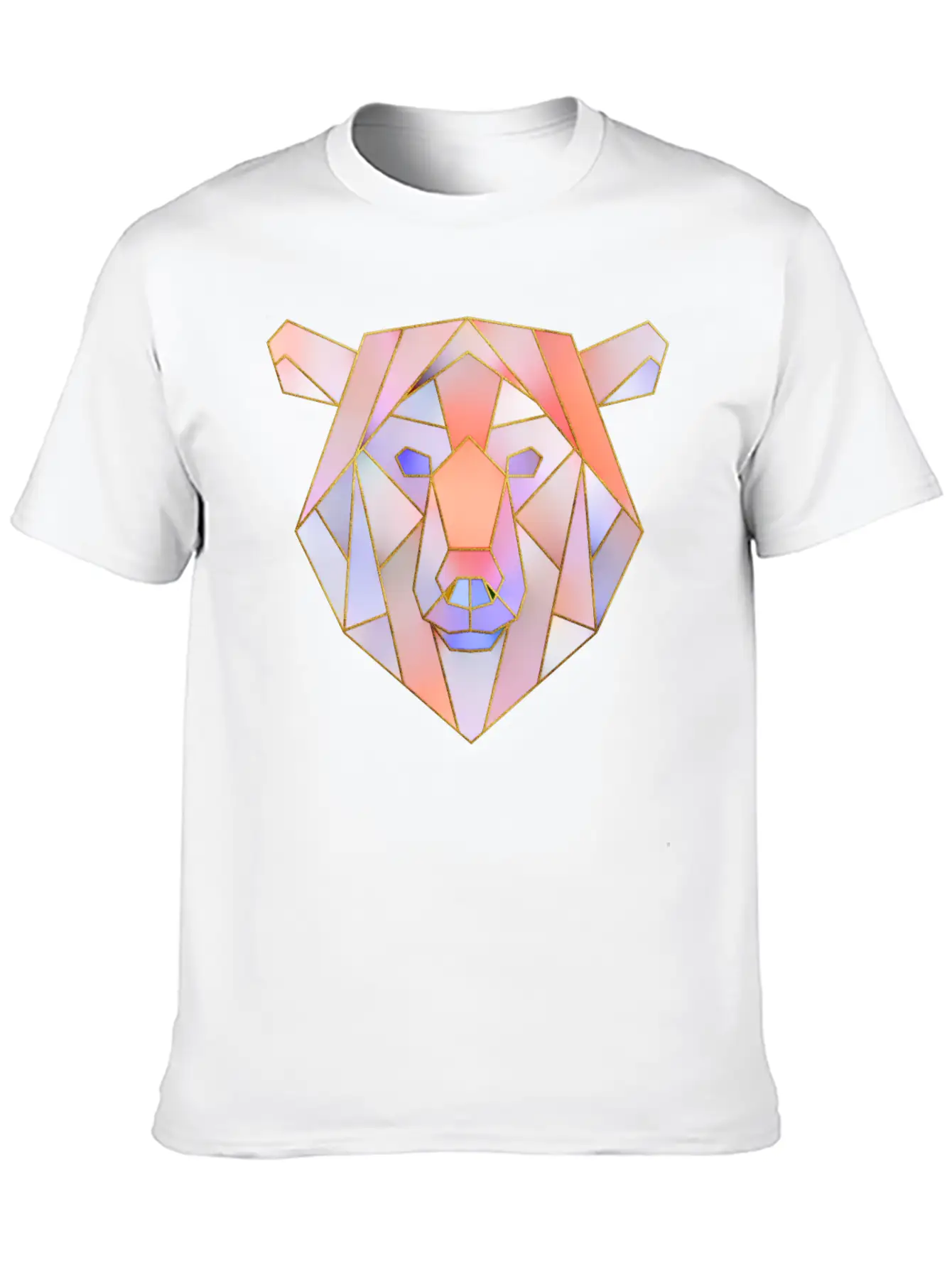 Bear Head Geometric Gold Lines Unisex Casual T-Shirt – Clean Design For Daily Comfort