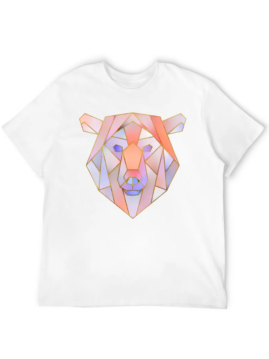 Bear Head Geometric Gold Lines Unisex Casual T-Shirt – Clean Design For Daily Comfort