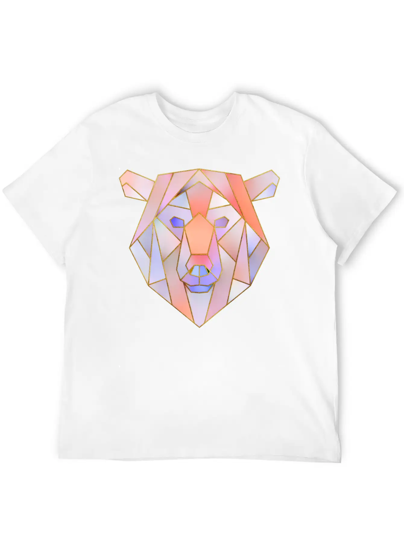 Bear Head Geometric Gold Lines Unisex Casual T-Shirt – Clean Design For Daily Comfort