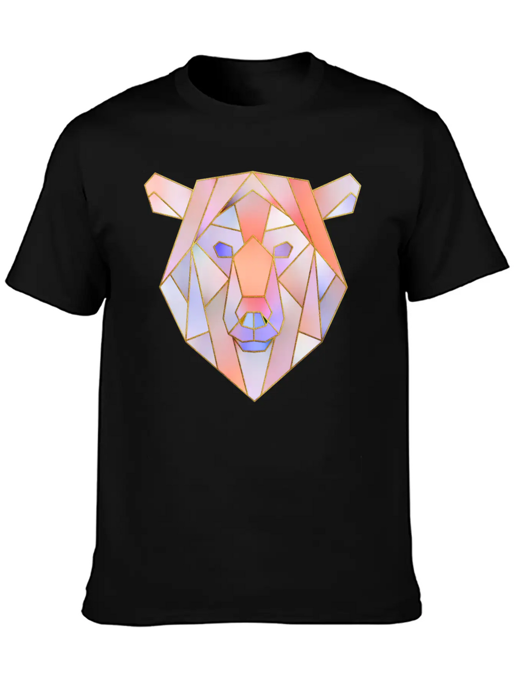 Bear Head Geometric Gold Lines Unisex Casual T-Shirt – Clean Design For Daily Comfort