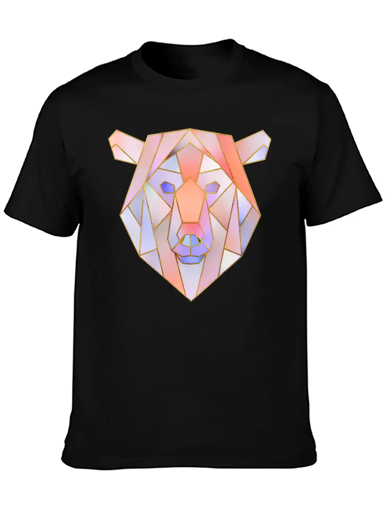 Bear Head Geometric Gold Lines Unisex Casual T-Shirt – Clean Design For Daily Comfort
