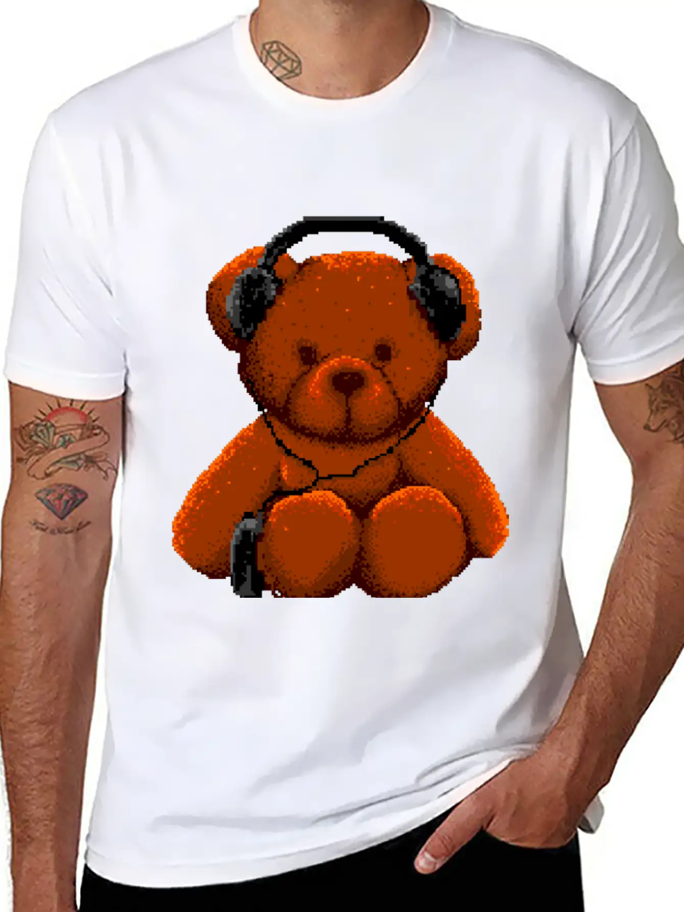 Bear Listen To Music 8 Bit Unisex Casual T-Shirt – Clean Design For Daily Comfort
