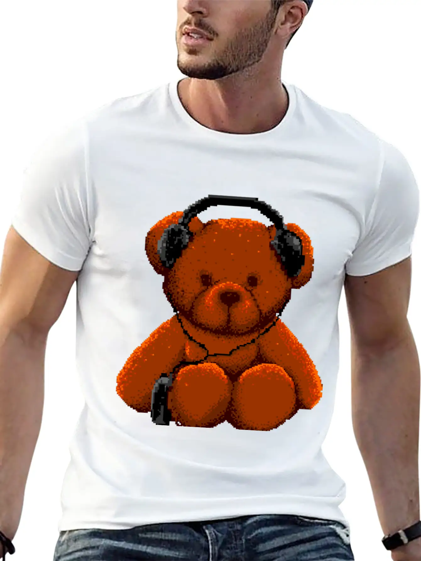Bear Listen To Music 8 Bit Unisex Casual T-Shirt – Clean Design For Daily Comfort