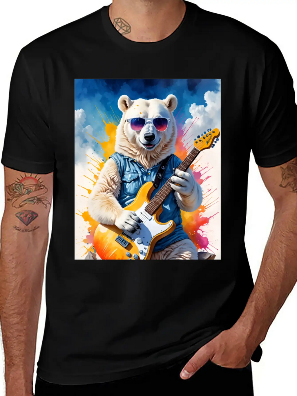 Bear Play Guitar Unisex Short Sleeve Soft Cotton T-Shirt – Casual Everyday Wear