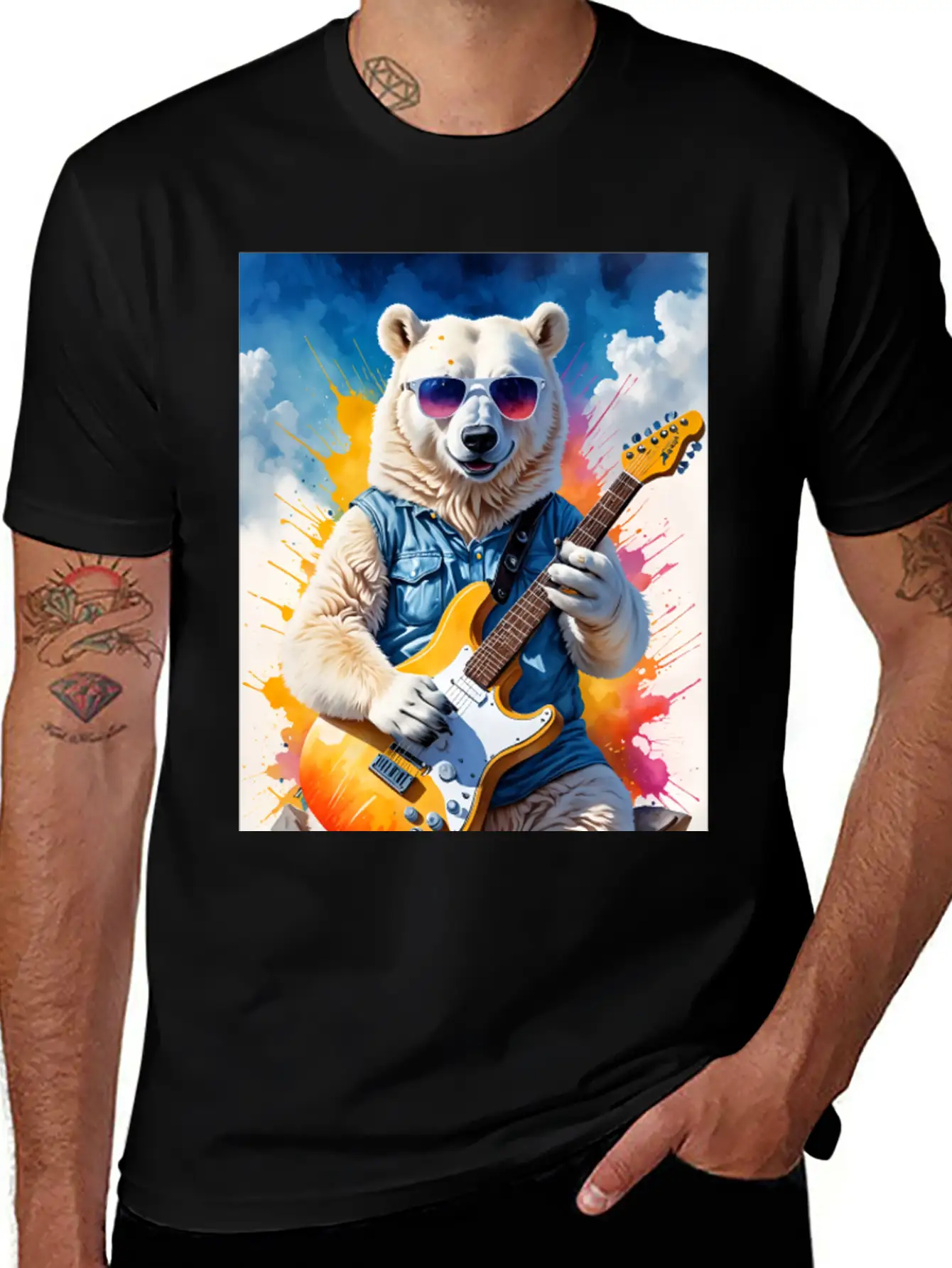 Bear Play Guitar Unisex Short Sleeve Soft Cotton T-Shirt – Casual Everyday Wear