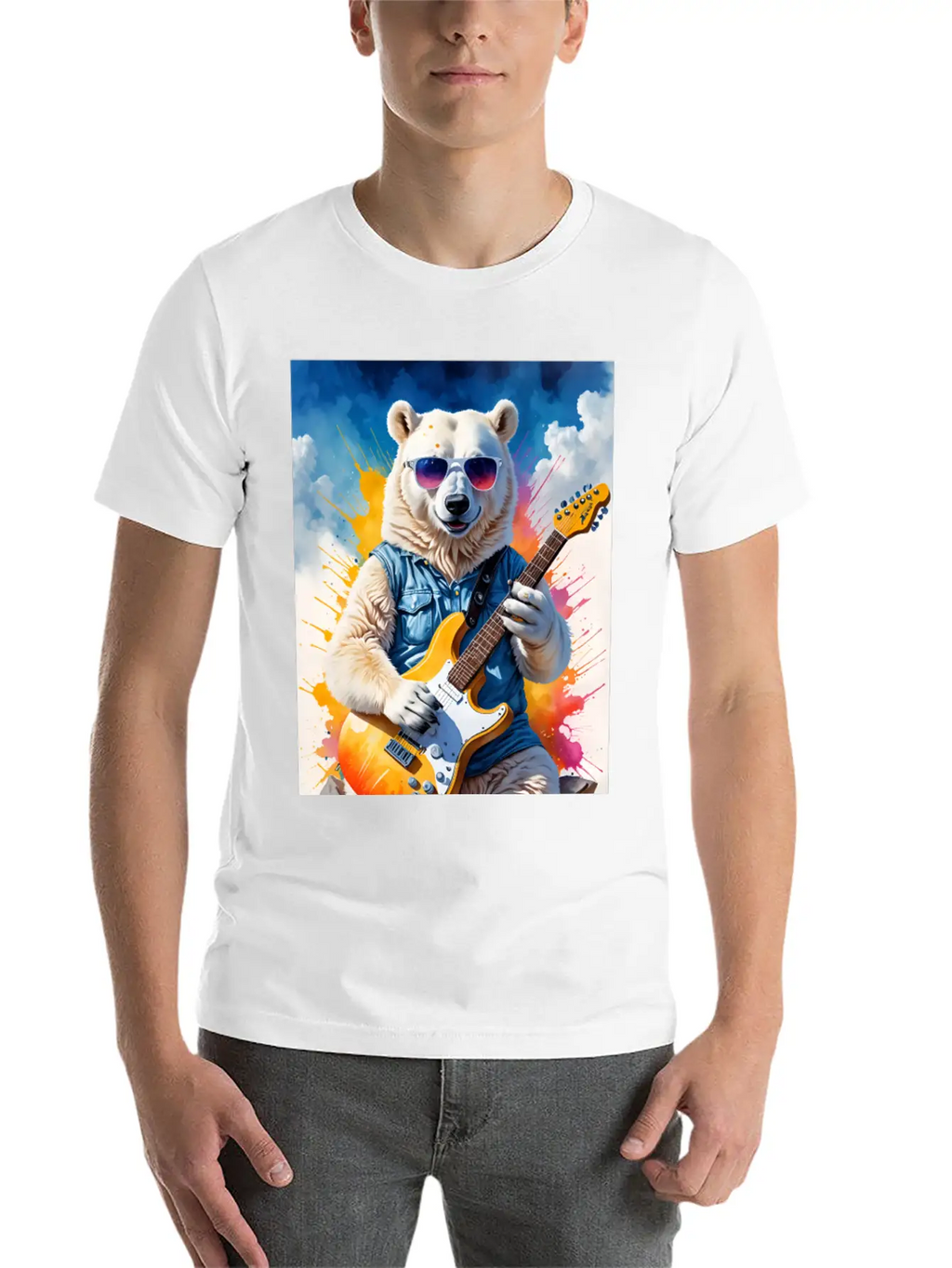 Bear Play Guitar Unisex Short Sleeve Soft Cotton T-Shirt – Casual Everyday Wear