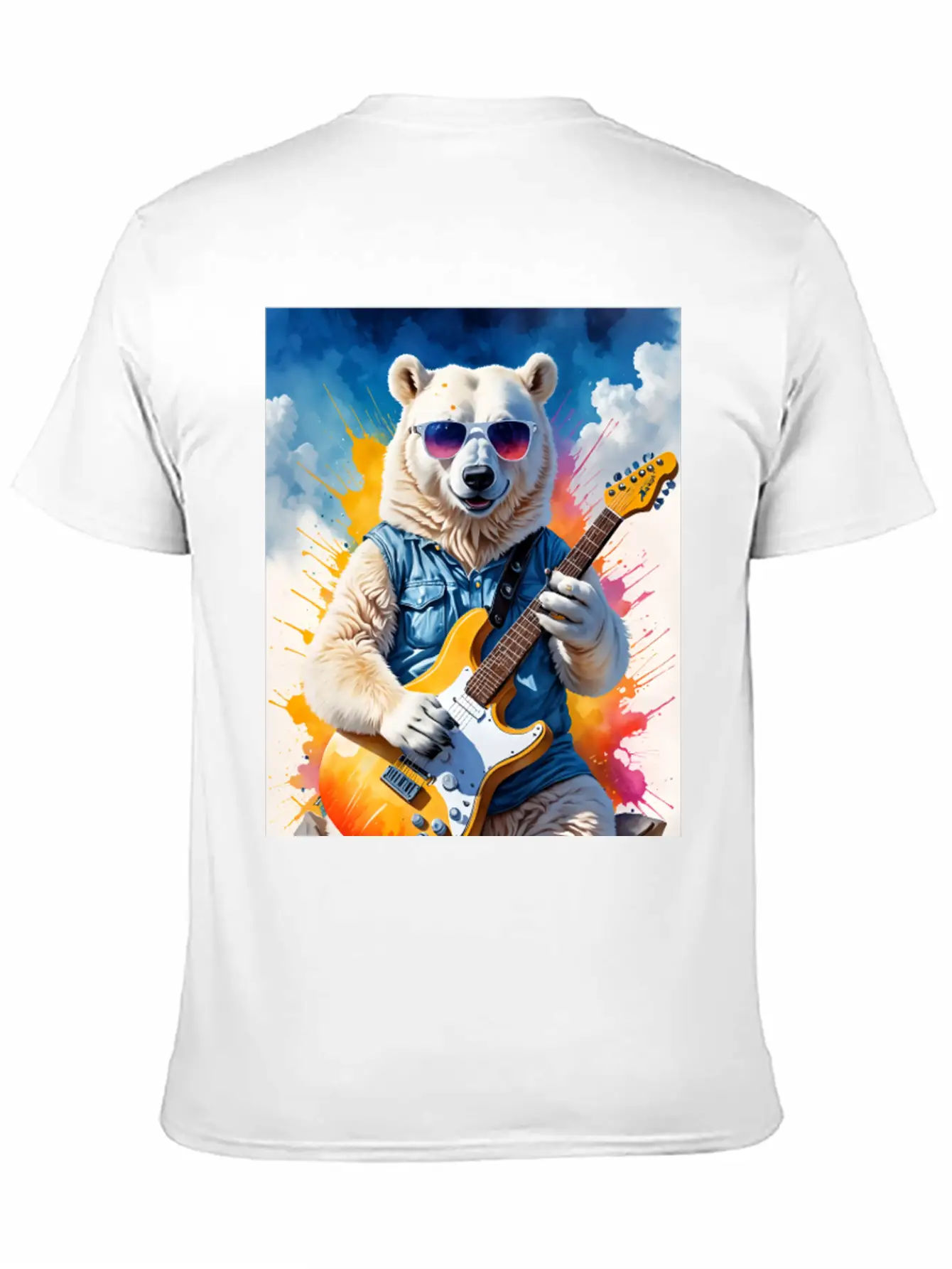 Bear Play Guitar Unisex Short Sleeve Soft Cotton T-Shirt – Casual Everyday Wear