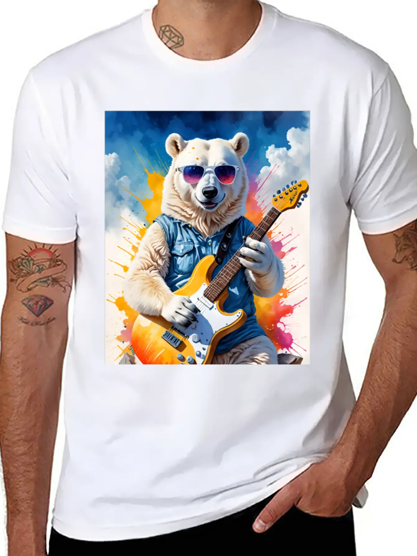 Bear Play Guitar Unisex Short Sleeve Soft Cotton T-Shirt – Casual Everyday Wear