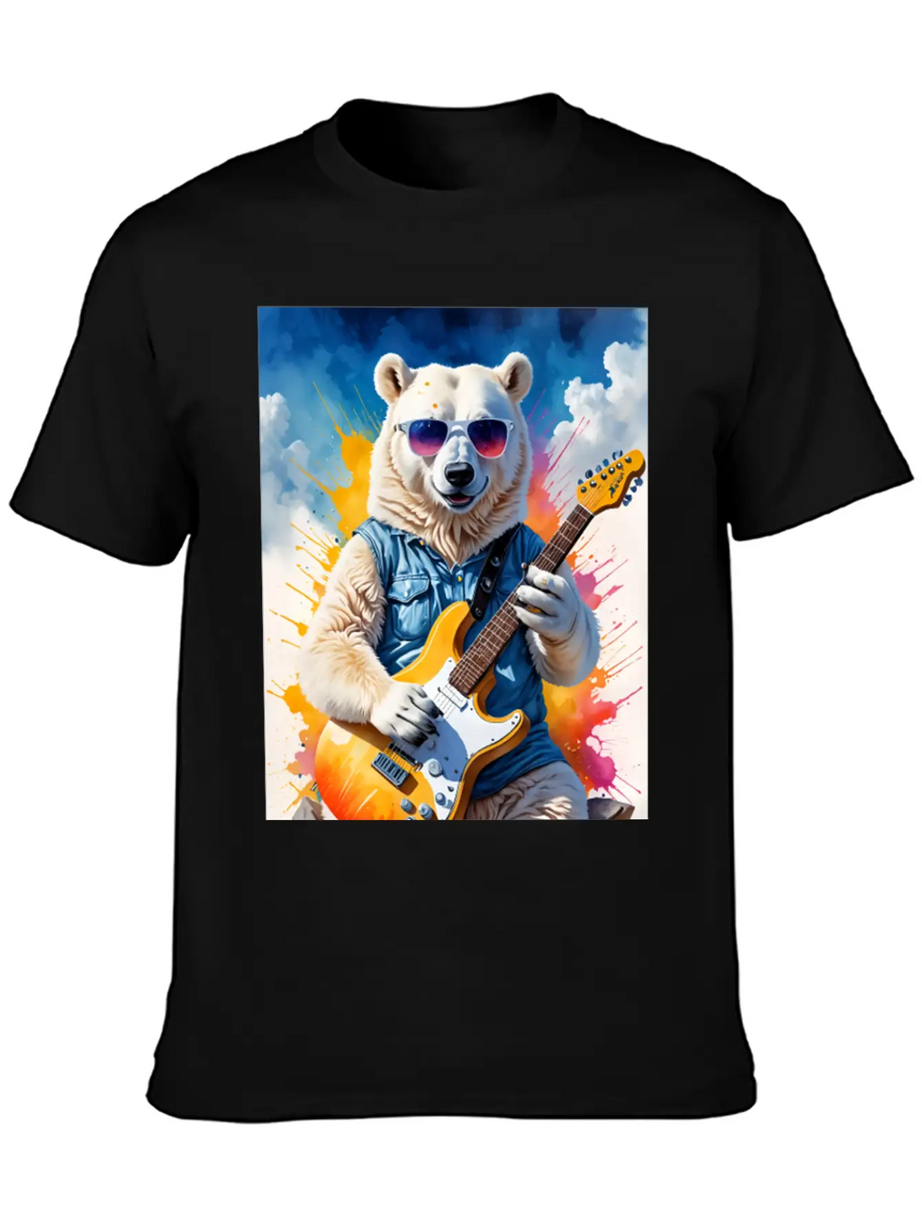 Bear Play Guitar Unisex Short Sleeve Soft Cotton T-Shirt – Casual Everyday Wear