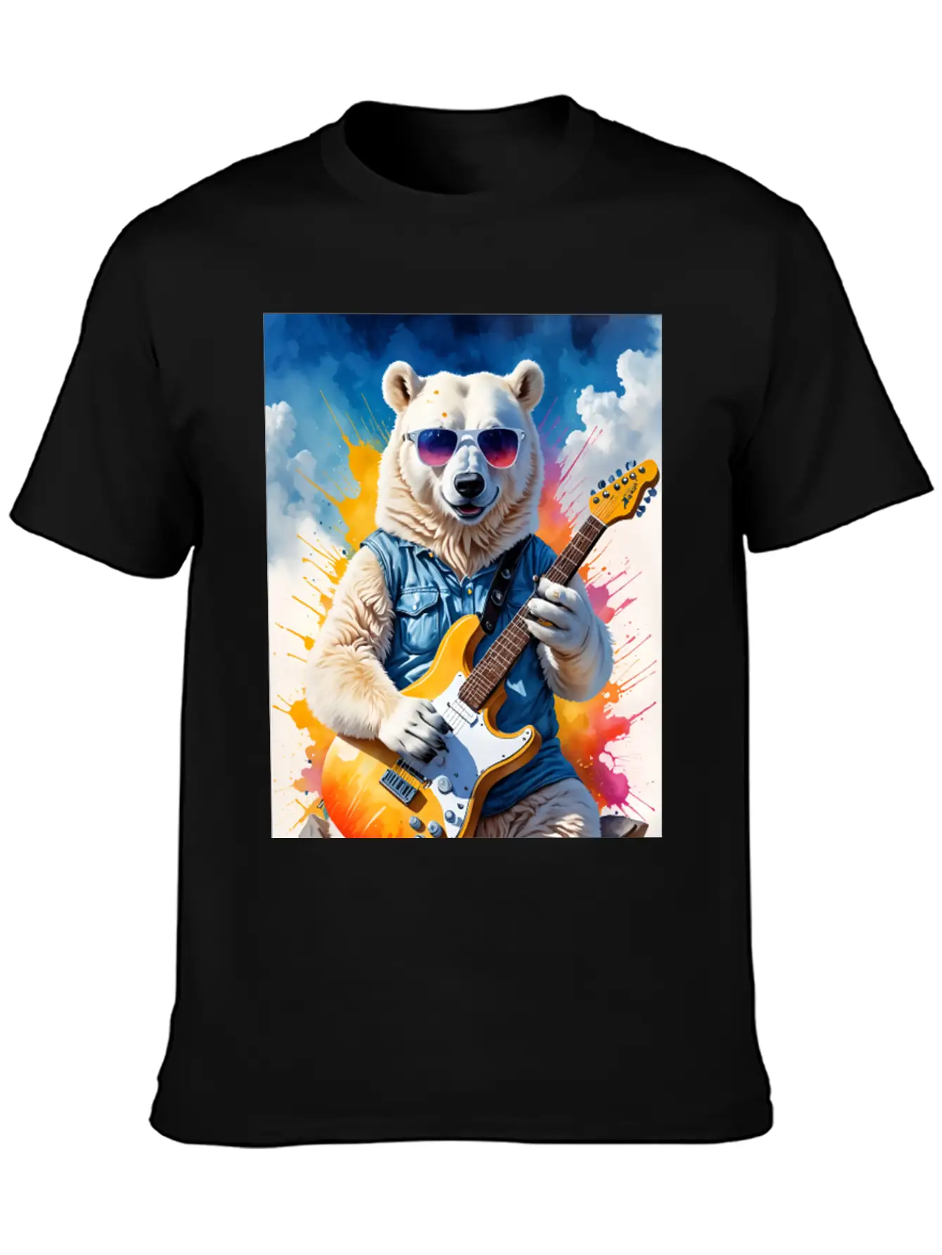 Bear Play Guitar Unisex Short Sleeve Soft Cotton T-Shirt – Casual Everyday Wear