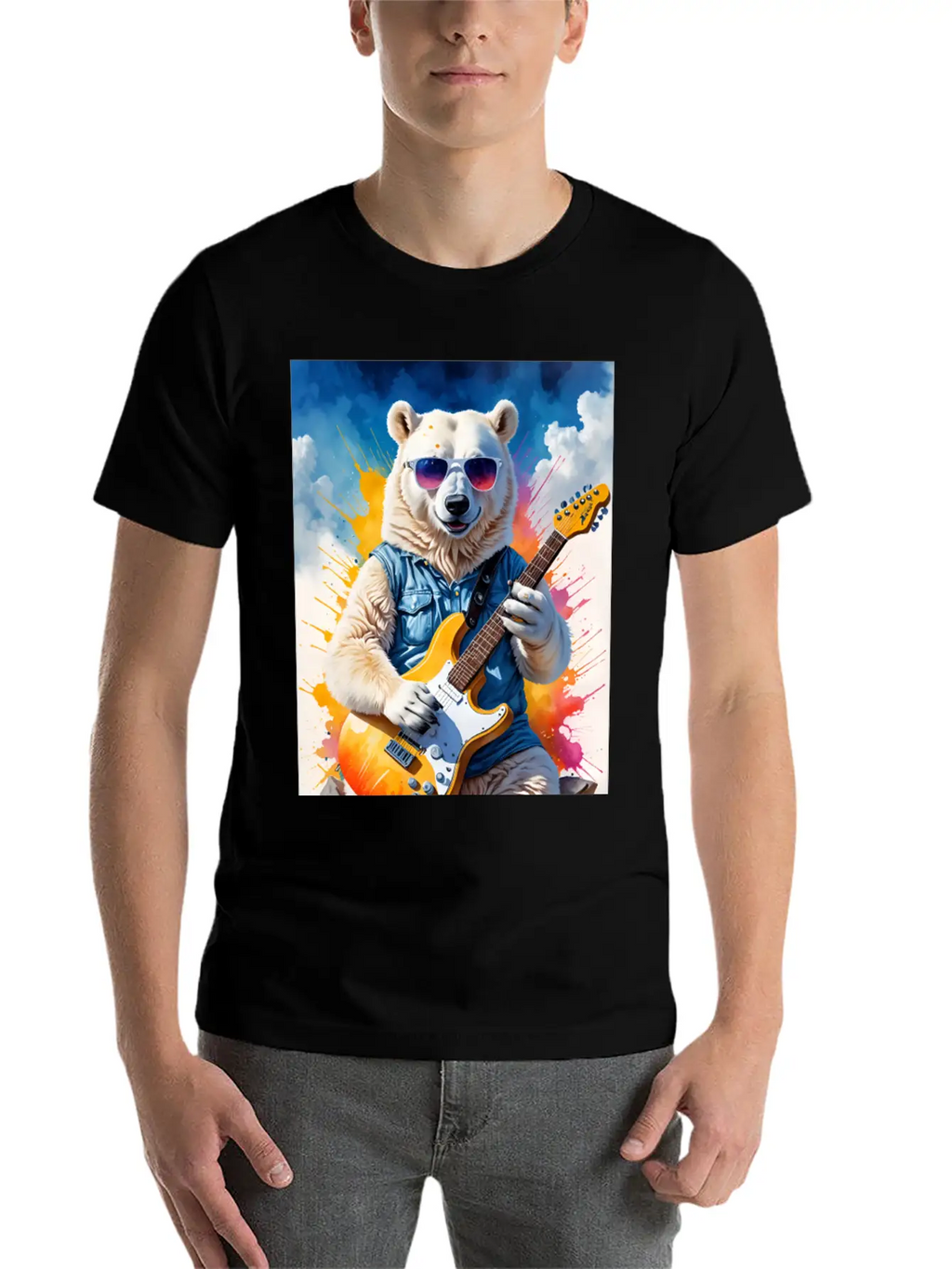 Bear Play Guitar Unisex Short Sleeve Soft Cotton T-Shirt – Casual Everyday Wear