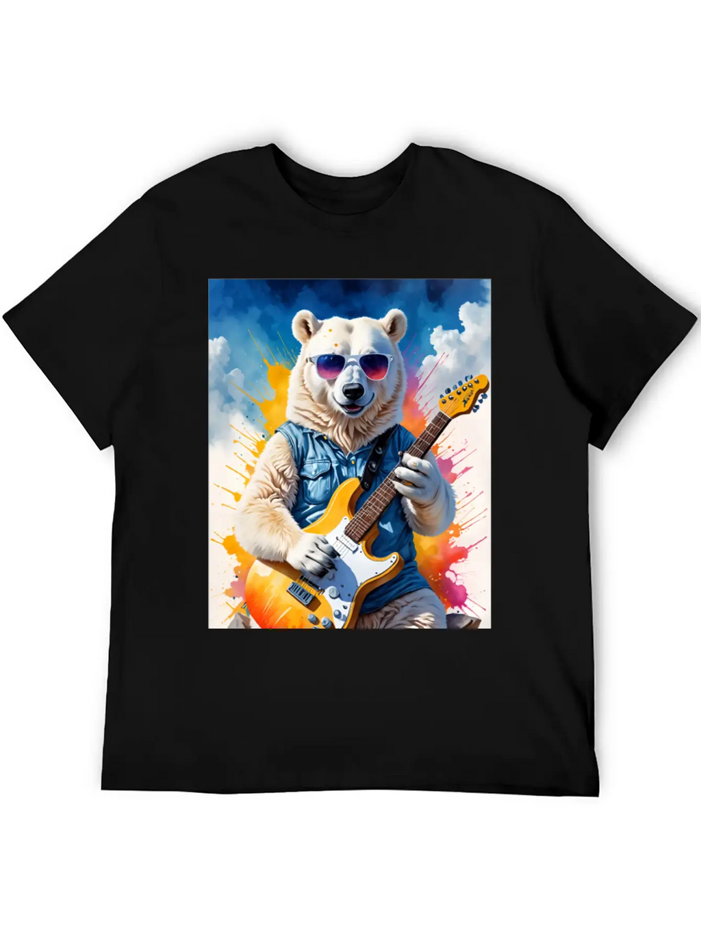 Bear Play Guitar Unisex Short Sleeve Soft Cotton T-Shirt – Casual Everyday Wear