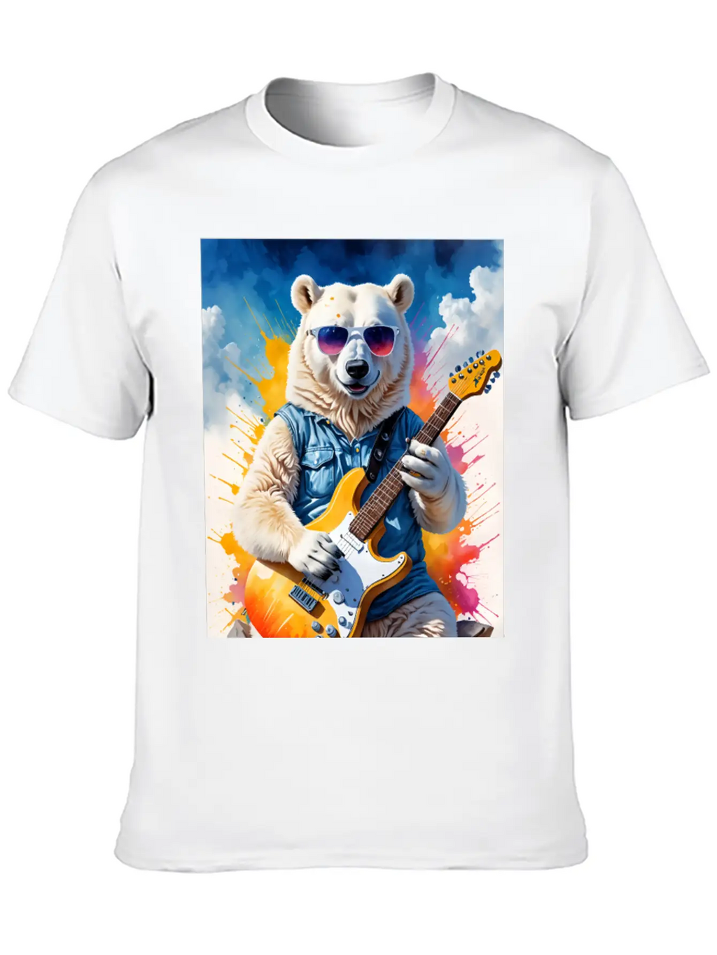 Bear Play Guitar Unisex Short Sleeve Soft Cotton T-Shirt – Casual Everyday Wear