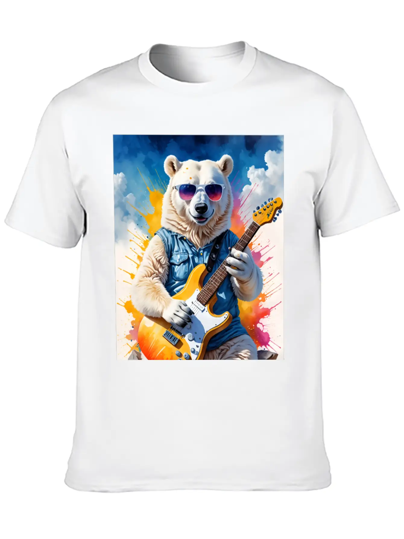 Bear Play Guitar Unisex Short Sleeve Soft Cotton T-Shirt – Casual Everyday Wear
