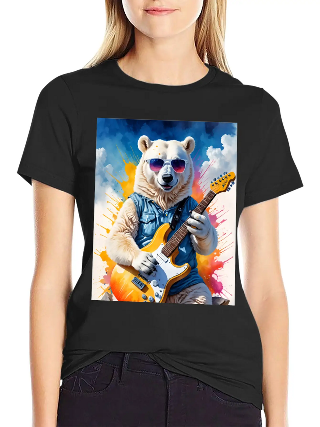 Bear Play Guitar Unisex Short Sleeve Soft Cotton T-Shirt – Casual Everyday Wear