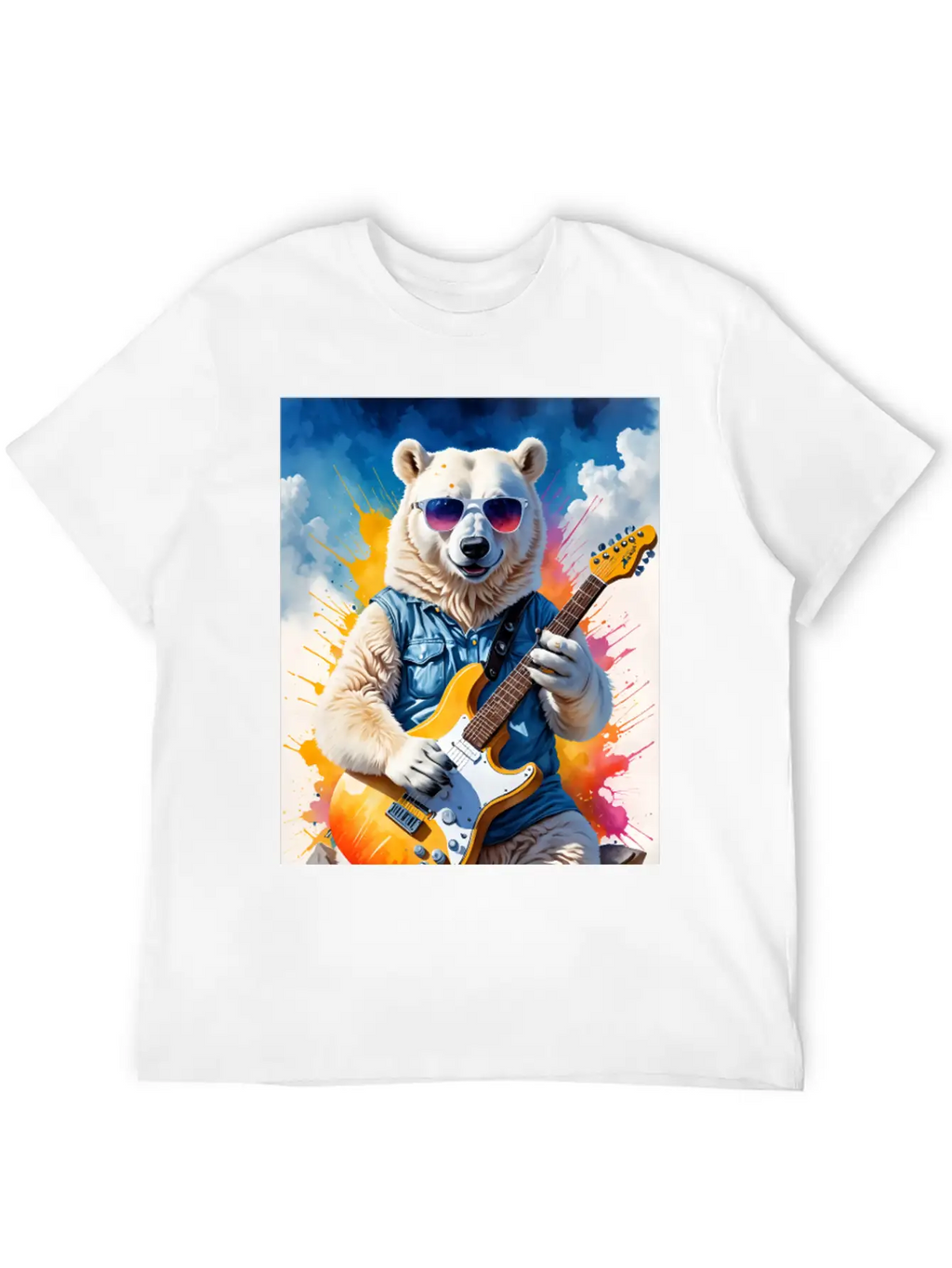 Bear Play Guitar Unisex Short Sleeve Soft Cotton T-Shirt – Casual Everyday Wear