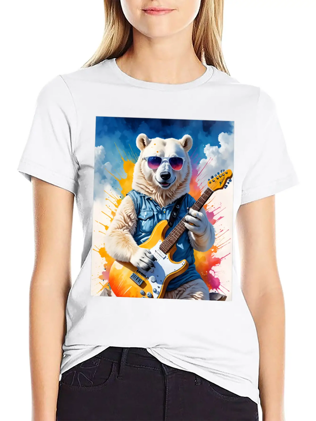 Bear Play Guitar Unisex Short Sleeve Soft Cotton T-Shirt – Casual Everyday Wear