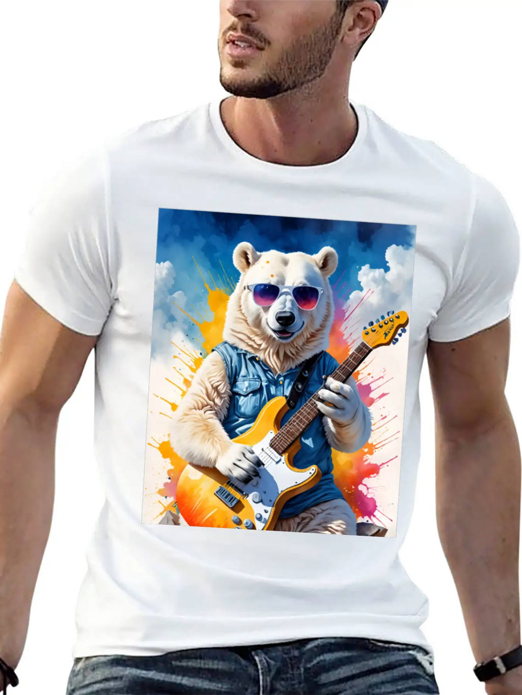 Bear Play Guitar Unisex Short Sleeve Soft Cotton T-Shirt – Casual Everyday Wear