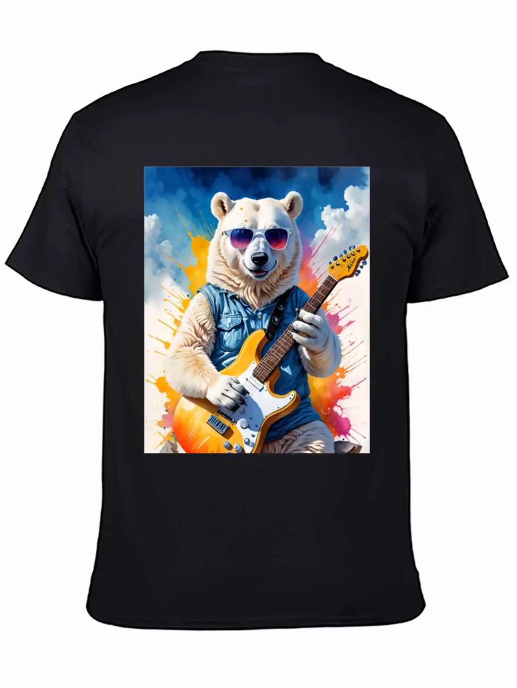Bear Play Guitar Unisex Short Sleeve Soft Cotton T-Shirt – Casual Everyday Wear