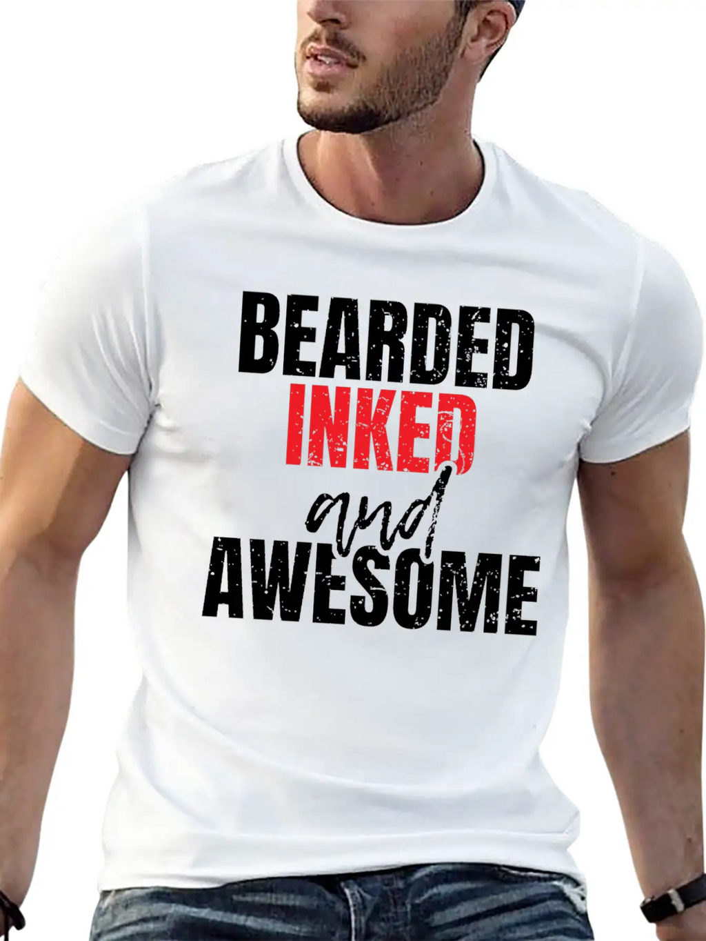 Bearded Inked And Awesome Unisex Casual T-Shirt – Clean Design For Daily Comfort