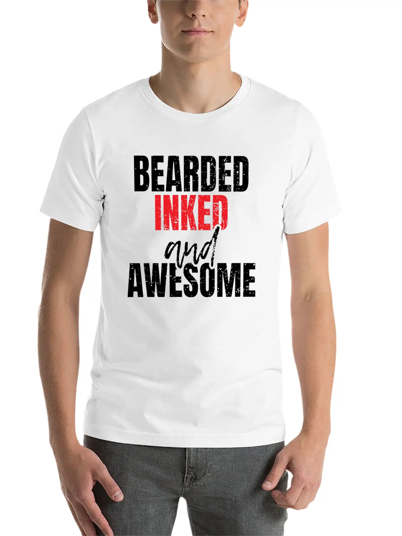 Bearded Inked And Awesome Unisex Casual T-Shirt – Clean Design For Daily Comfort