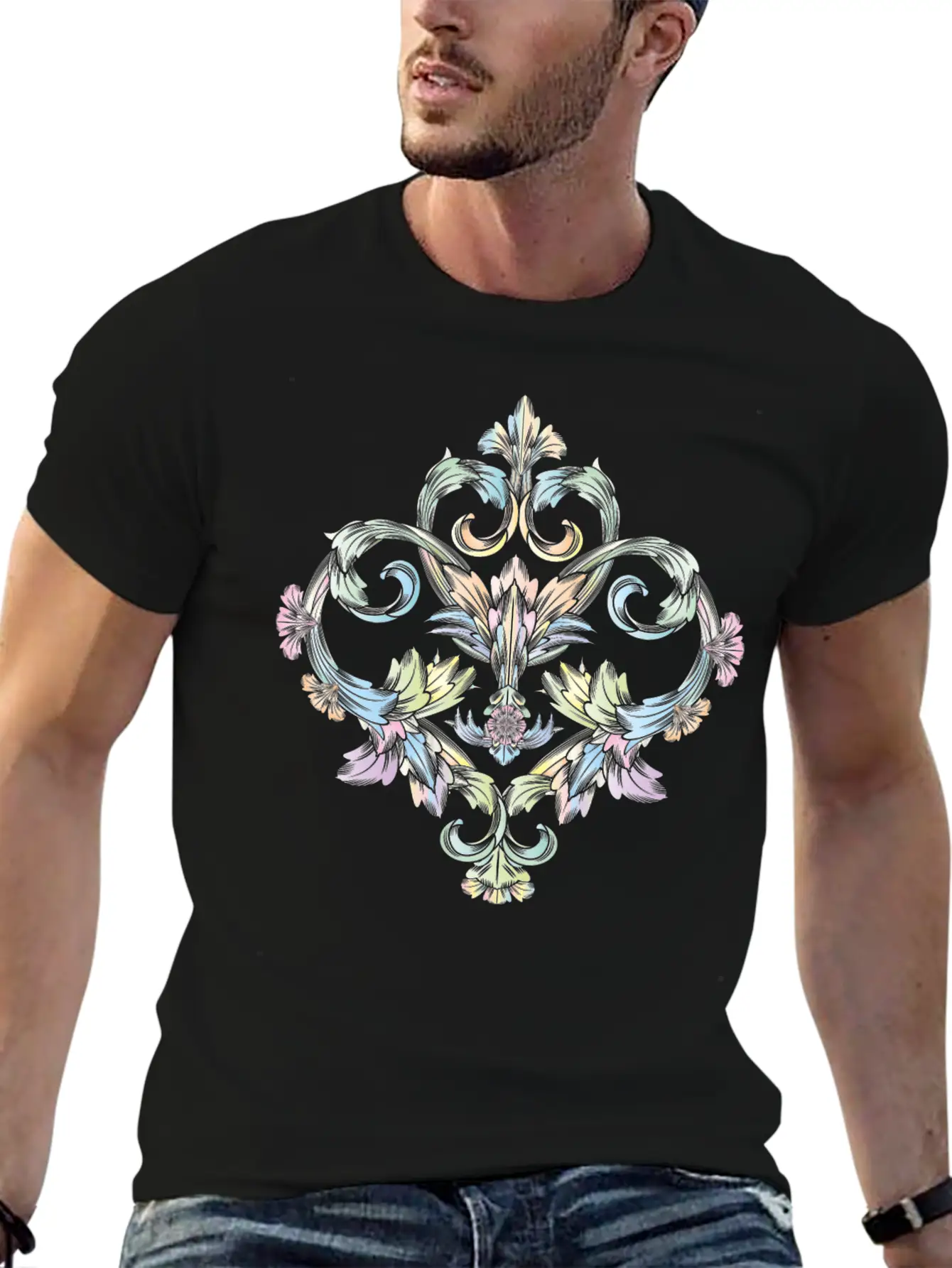Beautiful Pastel Colored Baroque Ornament Essential Cotton Tee For Daily Outfits – Unisex Style