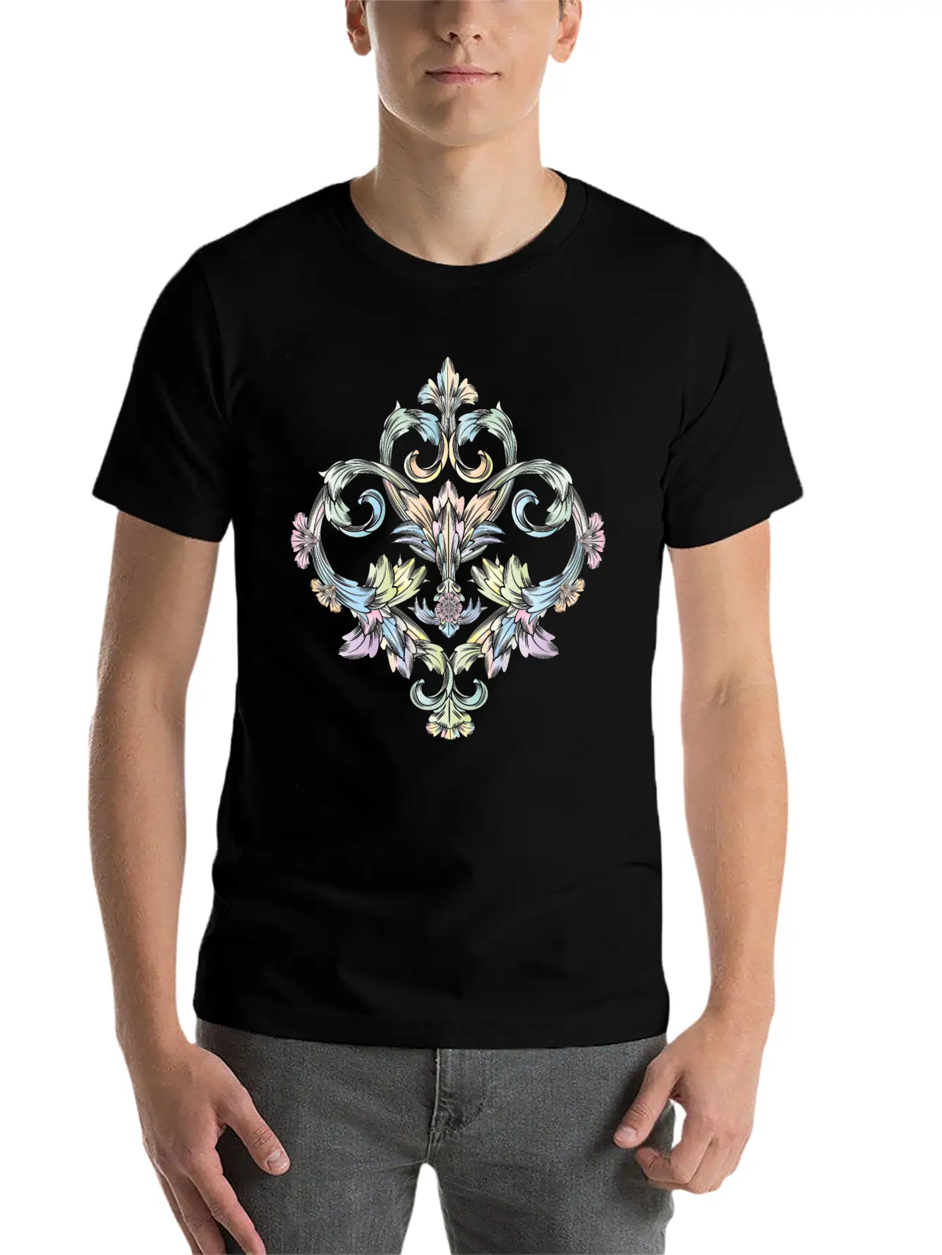 Beautiful Pastel Colored Baroque Ornament Essential Cotton Tee For Daily Outfits – Unisex Style
