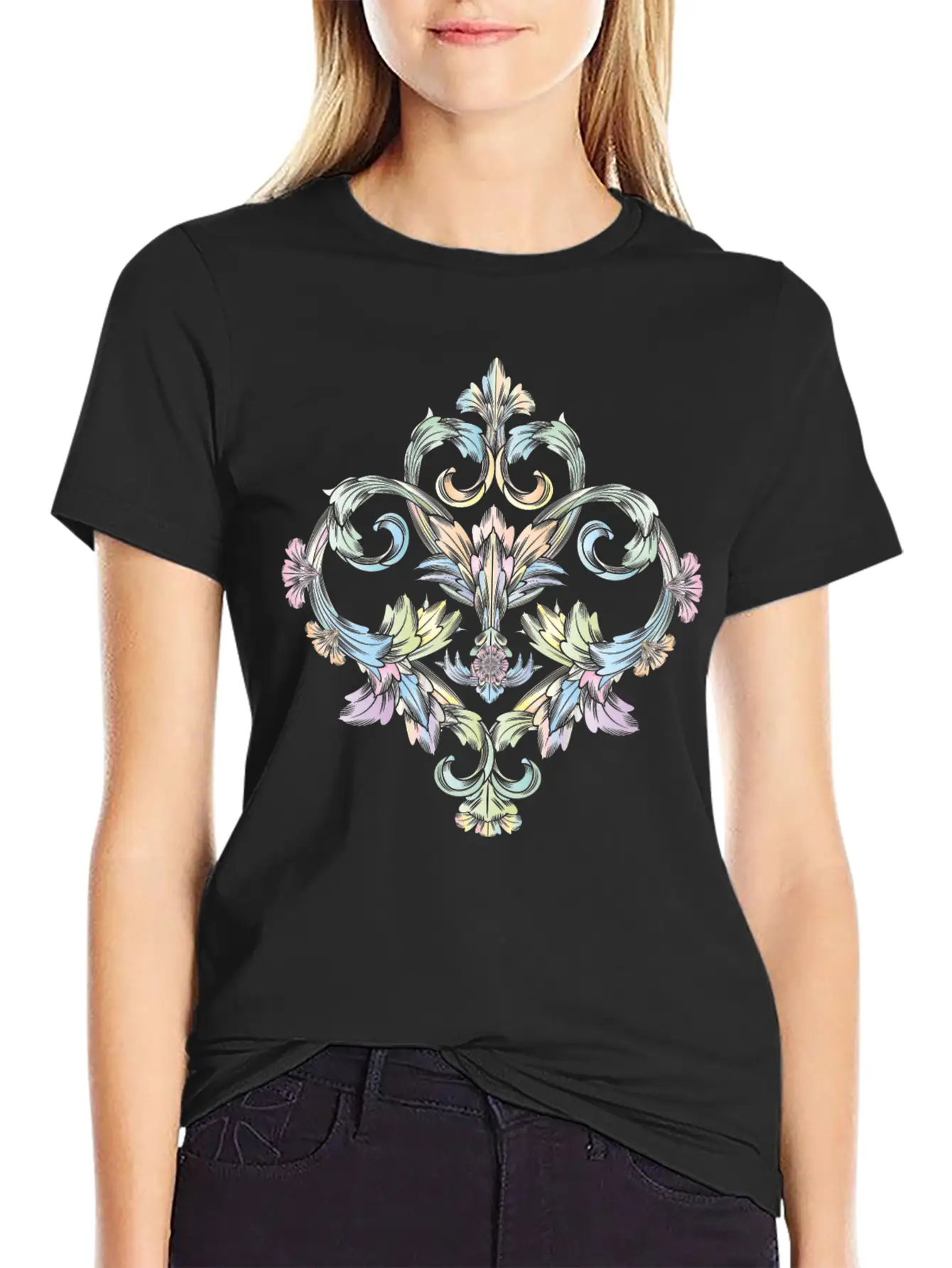 Beautiful Pastel Colored Baroque Ornament Essential Cotton Tee For Daily Outfits – Unisex Style