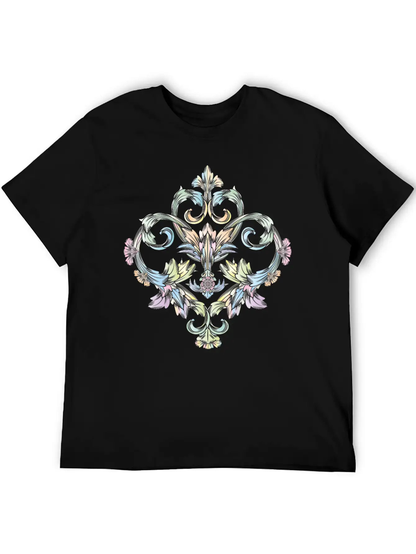 Beautiful Pastel Colored Baroque Ornament Essential Cotton Tee For Daily Outfits – Unisex Style
