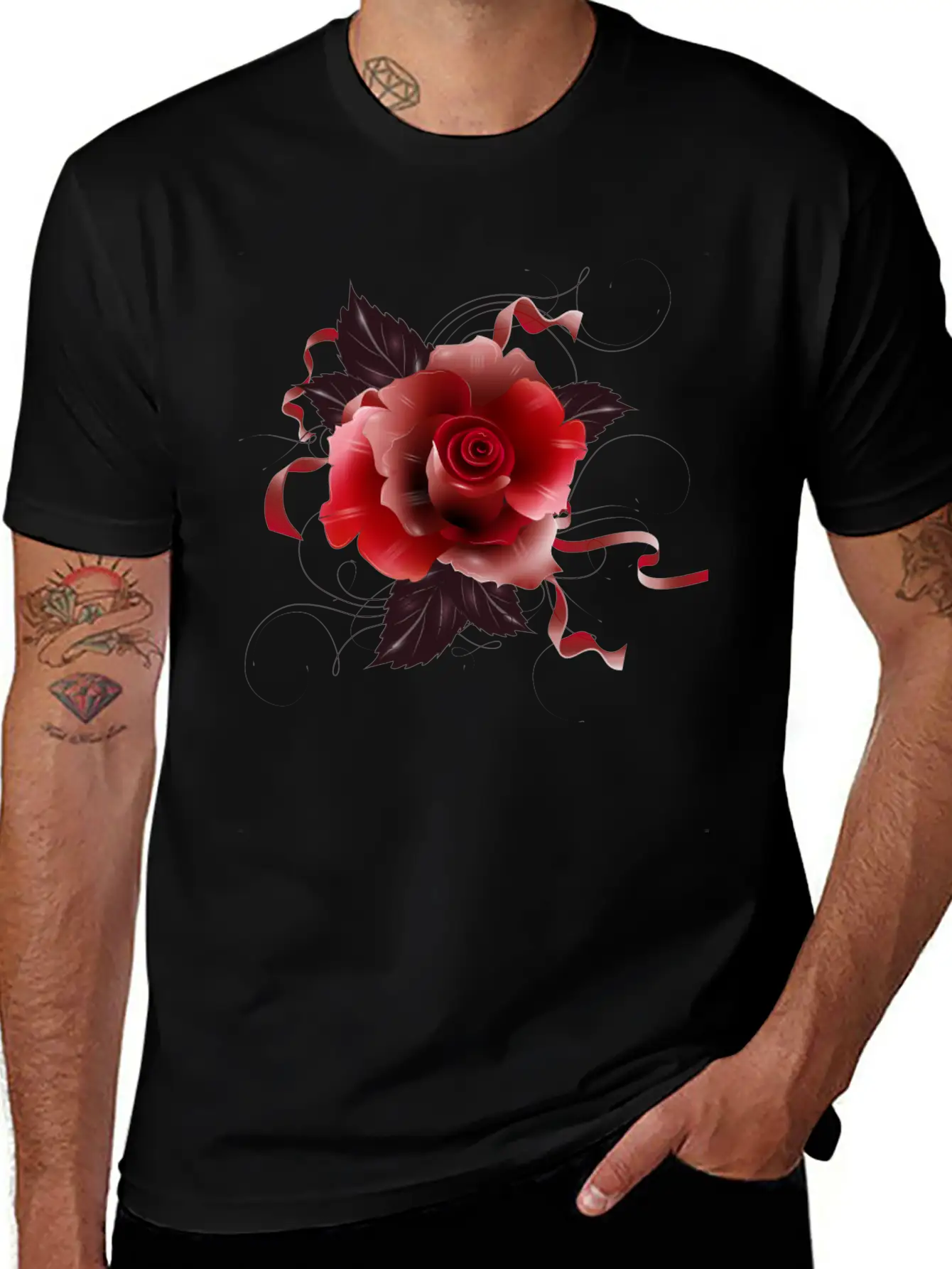 Beautiful Red Rose With Delicate Ribbons Breathable Graphic T-Shirt – Perfect For Casual Days