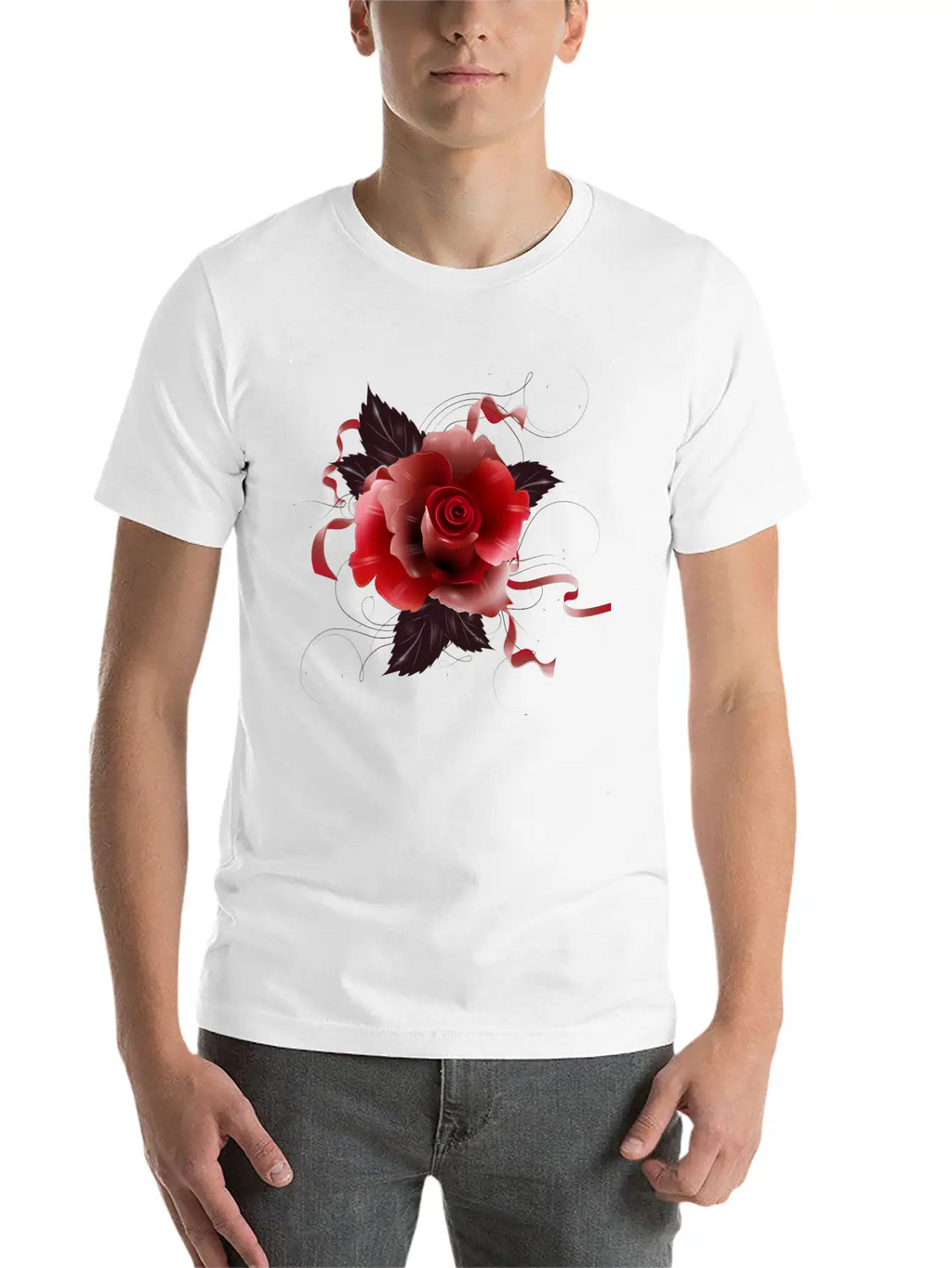 Beautiful Red Rose With Delicate Ribbons Breathable Graphic T-Shirt – Perfect For Casual Days