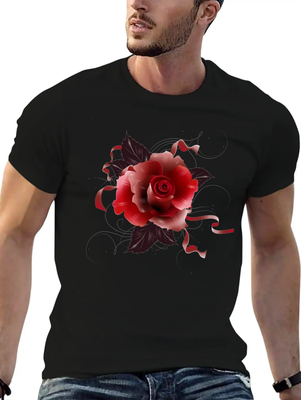 Beautiful Red Rose With Delicate Ribbons Breathable Graphic T-Shirt – Perfect For Casual Days