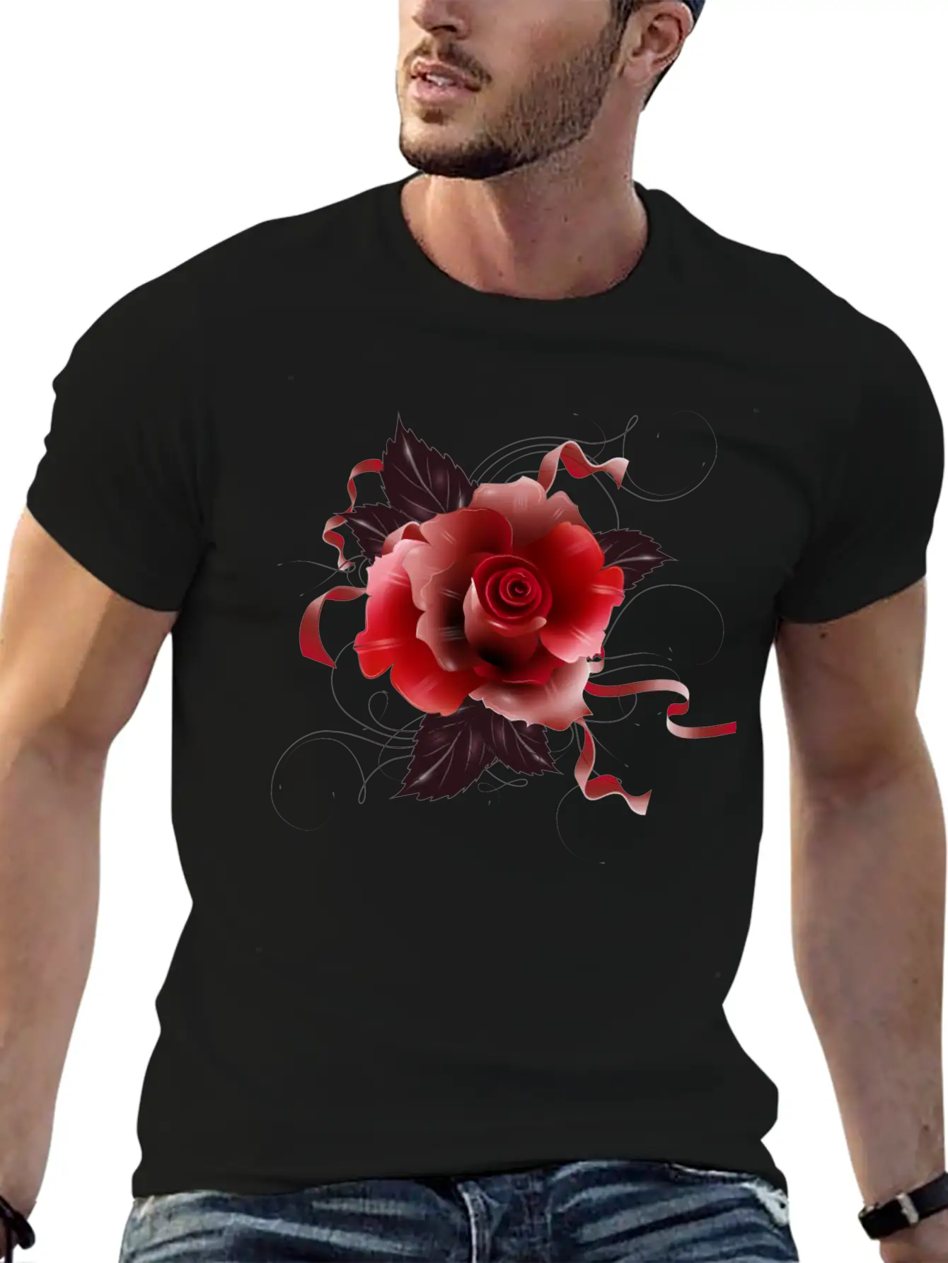 Beautiful Red Rose With Delicate Ribbons Breathable Graphic T-Shirt – Perfect For Casual Days