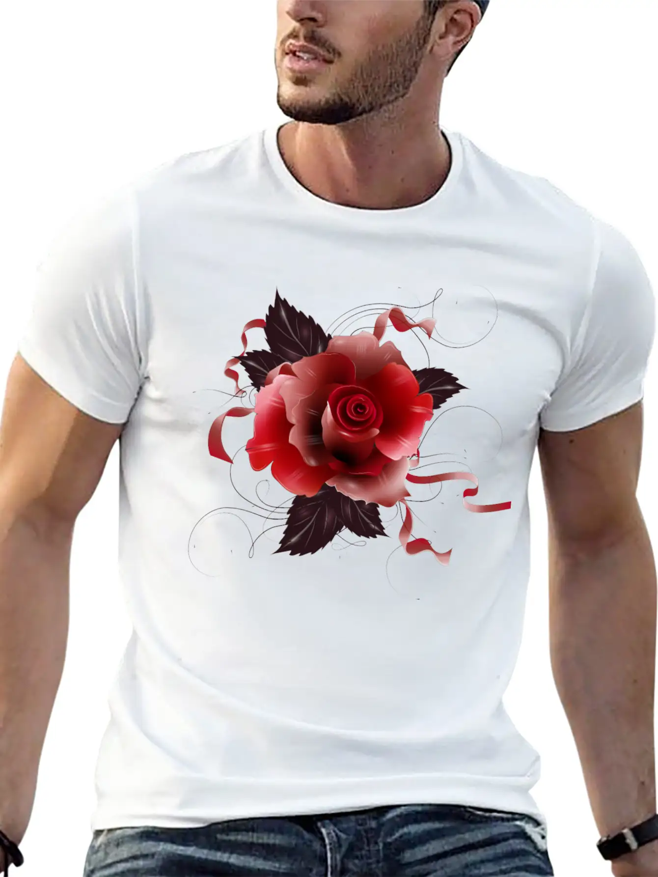 Beautiful Red Rose With Delicate Ribbons Breathable Graphic T-Shirt – Perfect For Casual Days