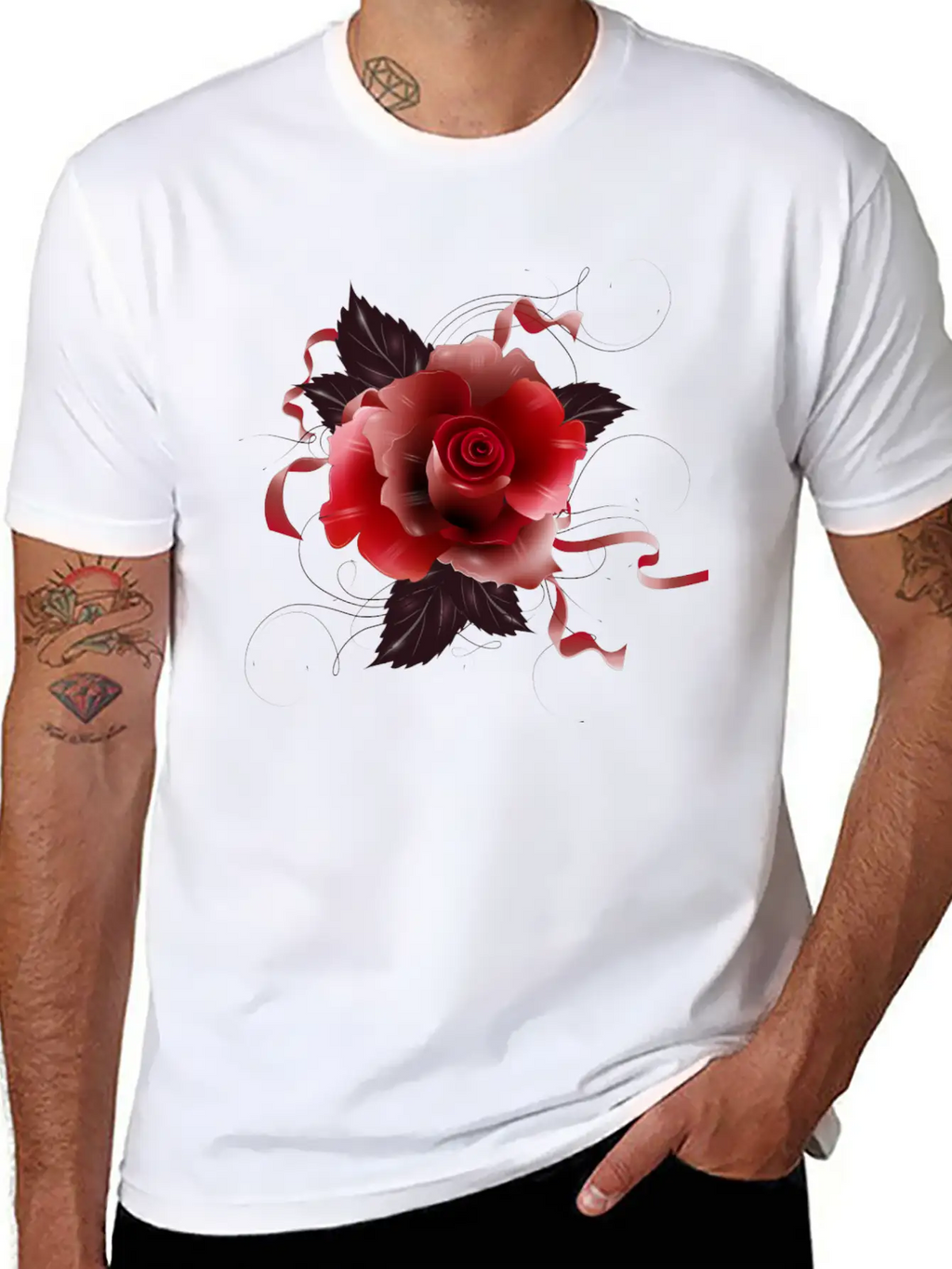 Beautiful Red Rose With Delicate Ribbons Breathable Graphic T-Shirt – Perfect For Casual Days