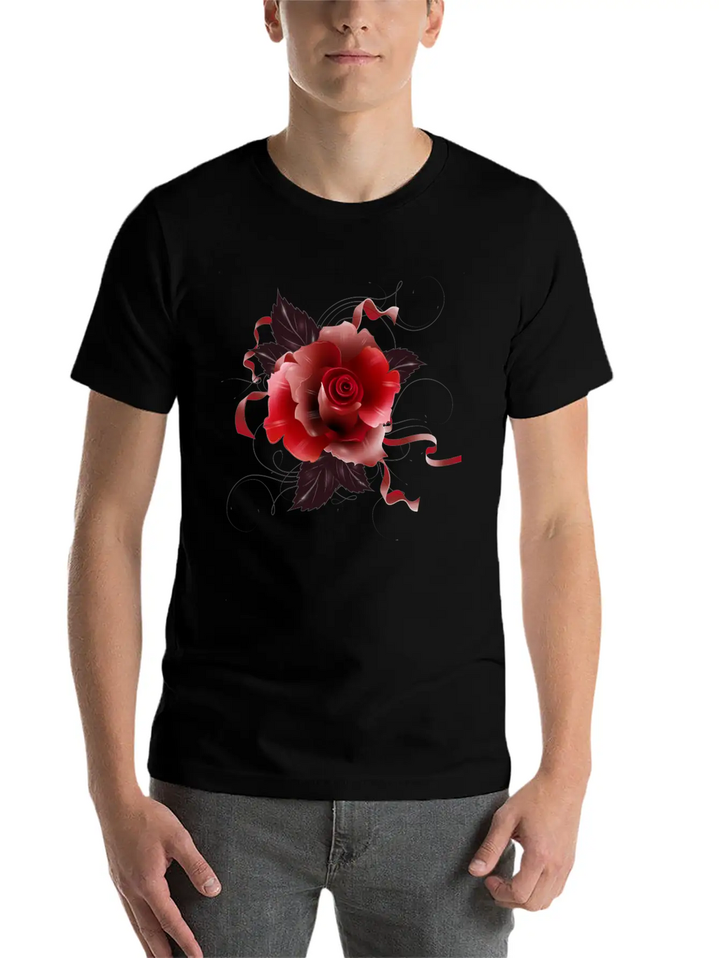 Beautiful Red Rose With Delicate Ribbons Breathable Graphic T-Shirt – Perfect For Casual Days