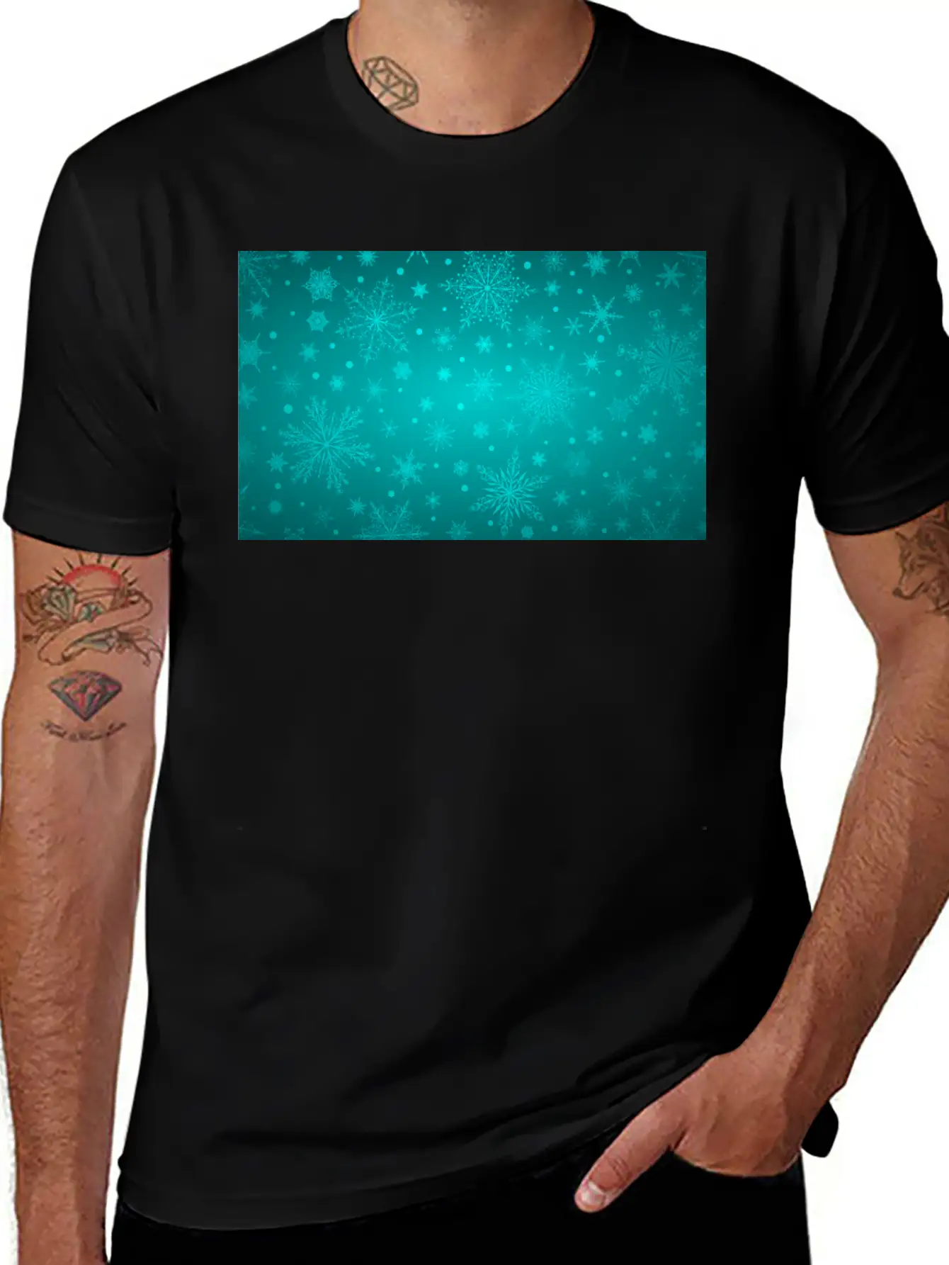 Beautiful Teal Snowflakes Pattern Unisex Short Sleeve Soft Cotton T-Shirt – Casual Everyday Wear