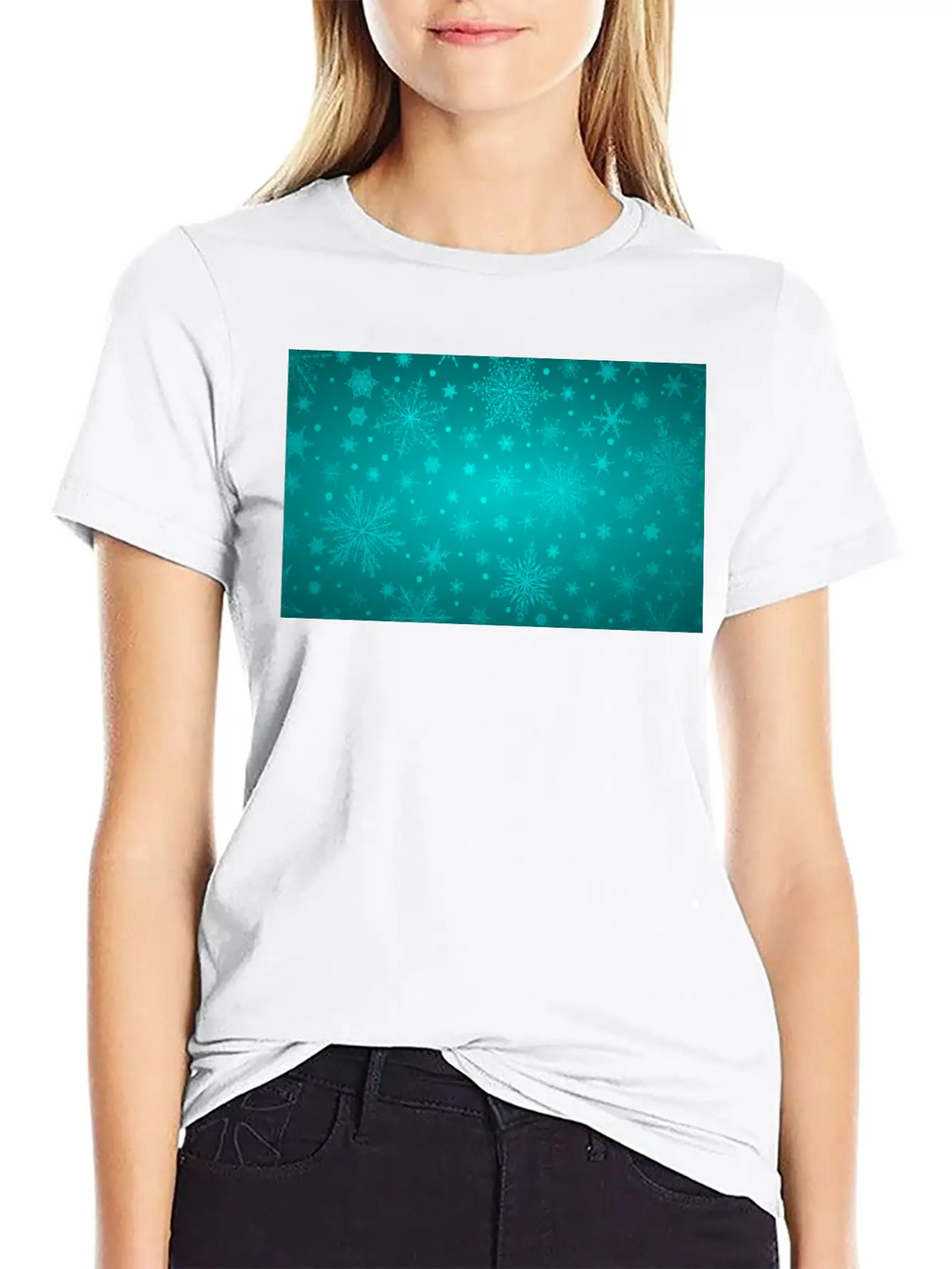 Beautiful Teal Snowflakes Pattern Unisex Short Sleeve Soft Cotton T-Shirt – Casual Everyday Wear