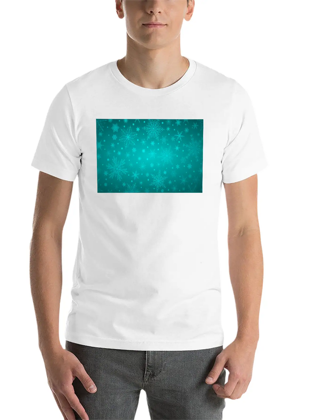 Beautiful Teal Snowflakes Pattern Unisex Short Sleeve Soft Cotton T-Shirt – Casual Everyday Wear