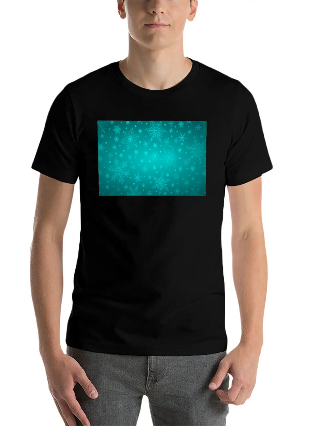 Beautiful Teal Snowflakes Pattern Unisex Short Sleeve Soft Cotton T-Shirt – Casual Everyday Wear